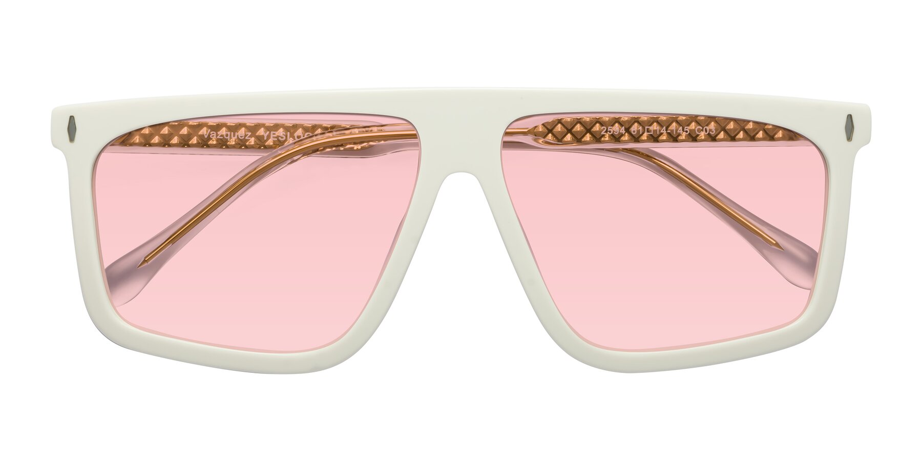 Folded Front of Vazquez in White/Gold with Light Garnet Tinted Lenses