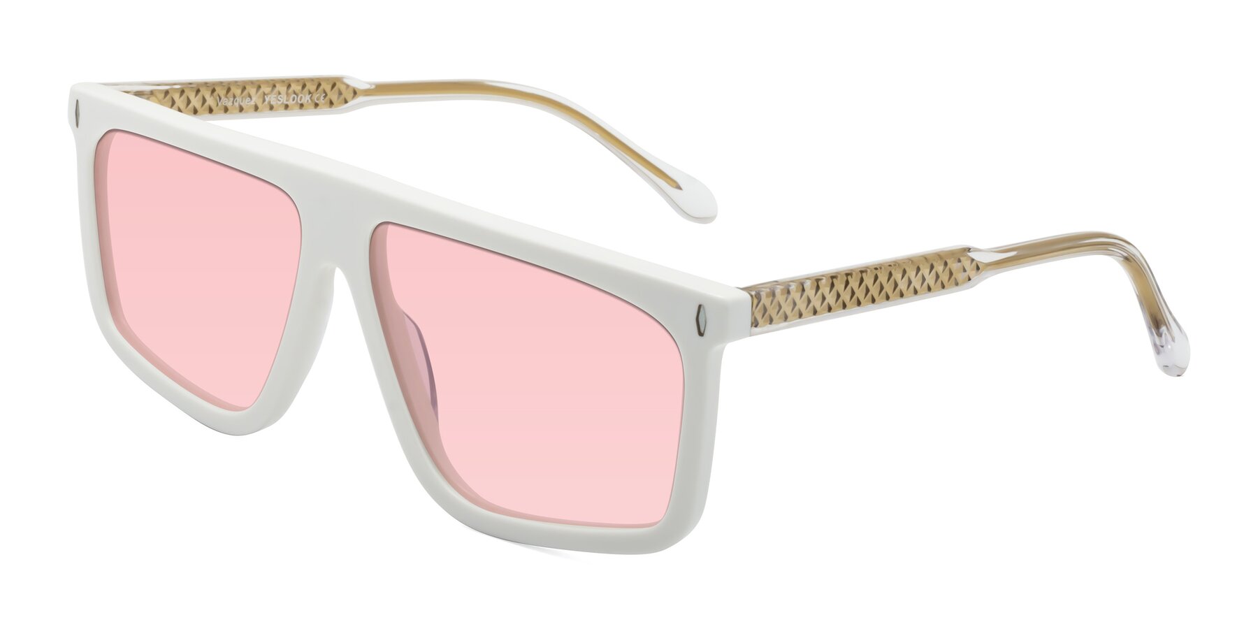 Angle of Vazquez in White/Gold with Light Garnet Tinted Lenses
