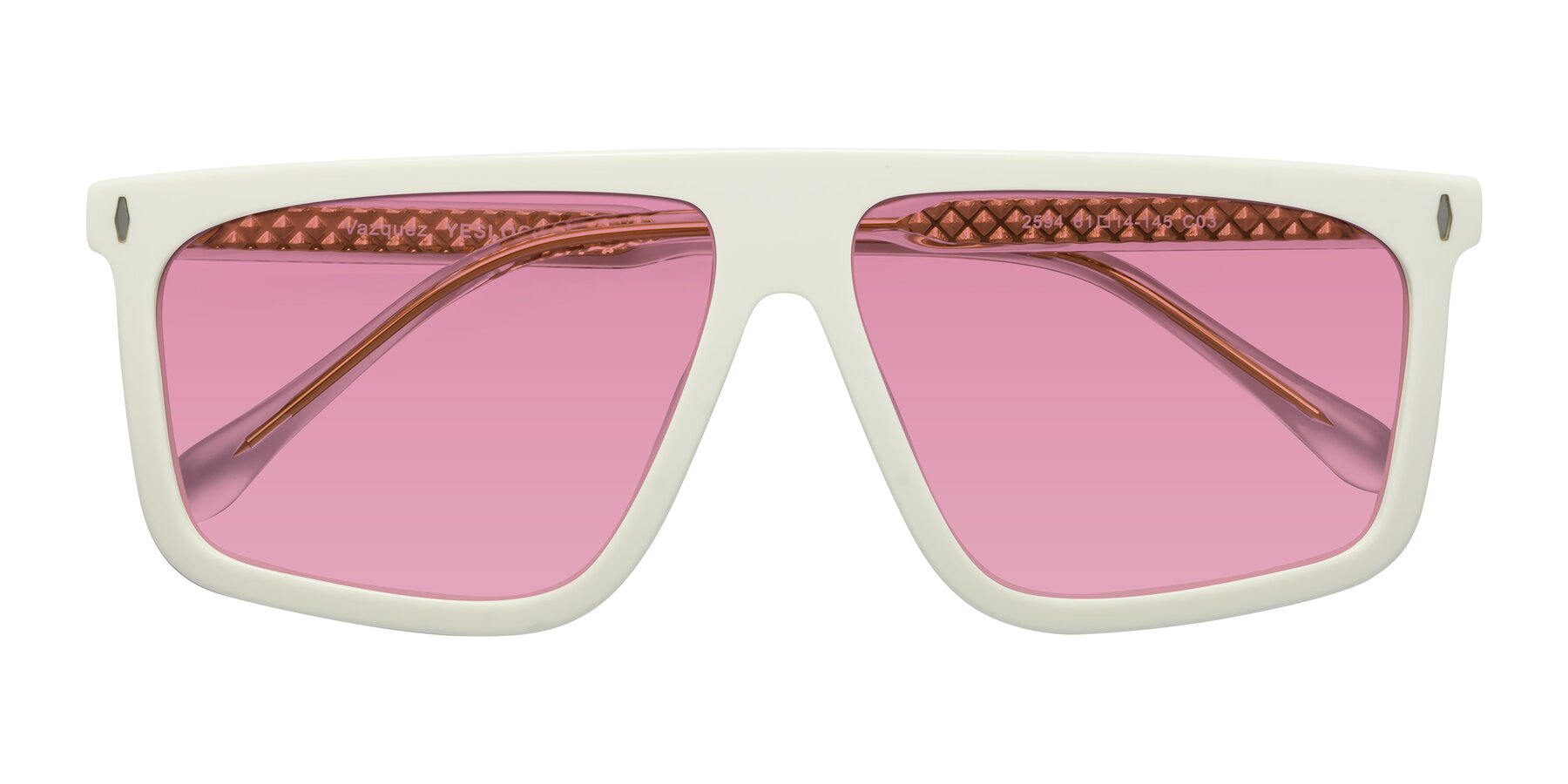 Folded Front of Vazquez in White/Gold with Medium Wine Tinted Lenses