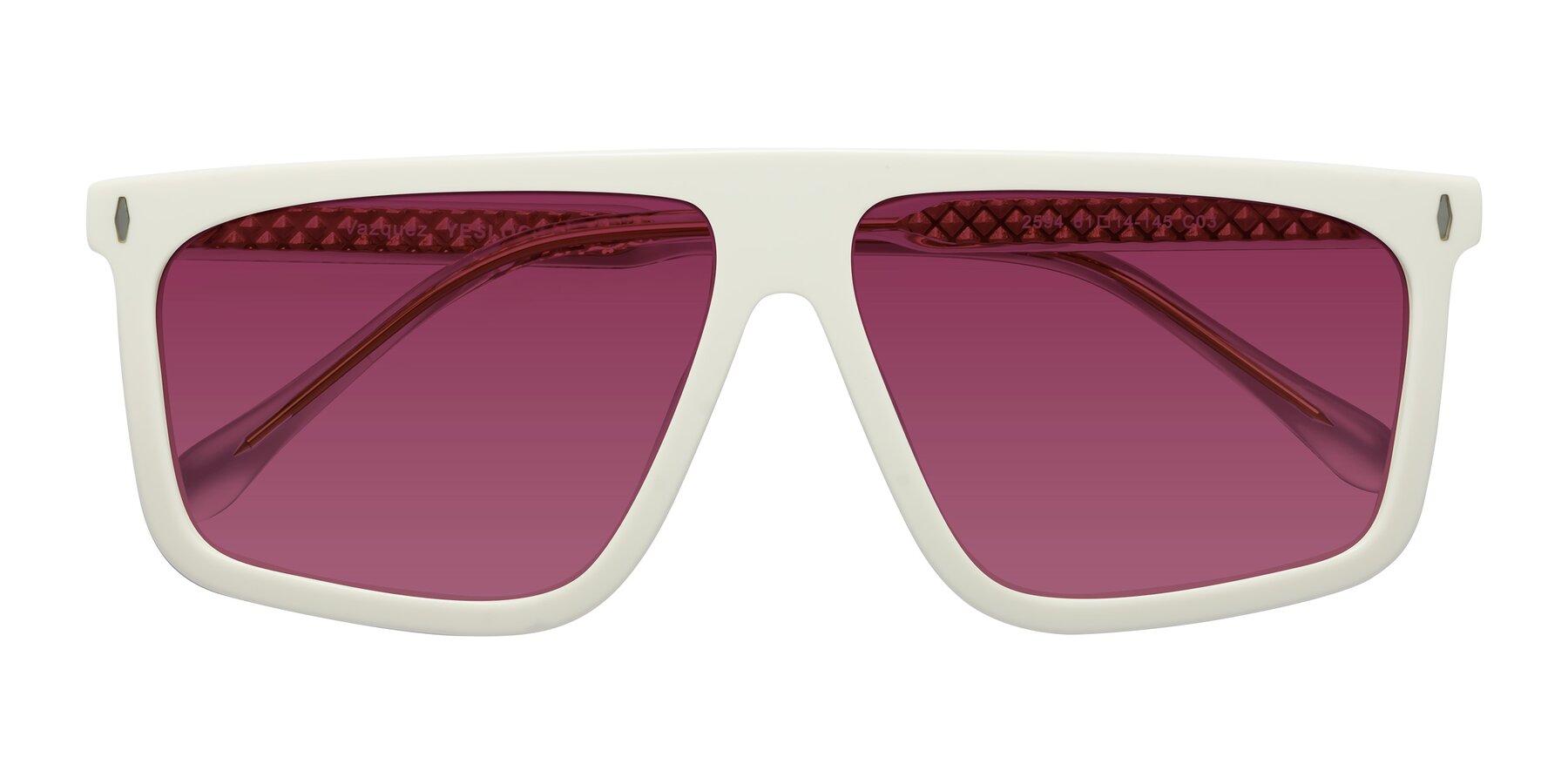 Folded Front of Vazquez in White/Gold with Wine Tinted Lenses