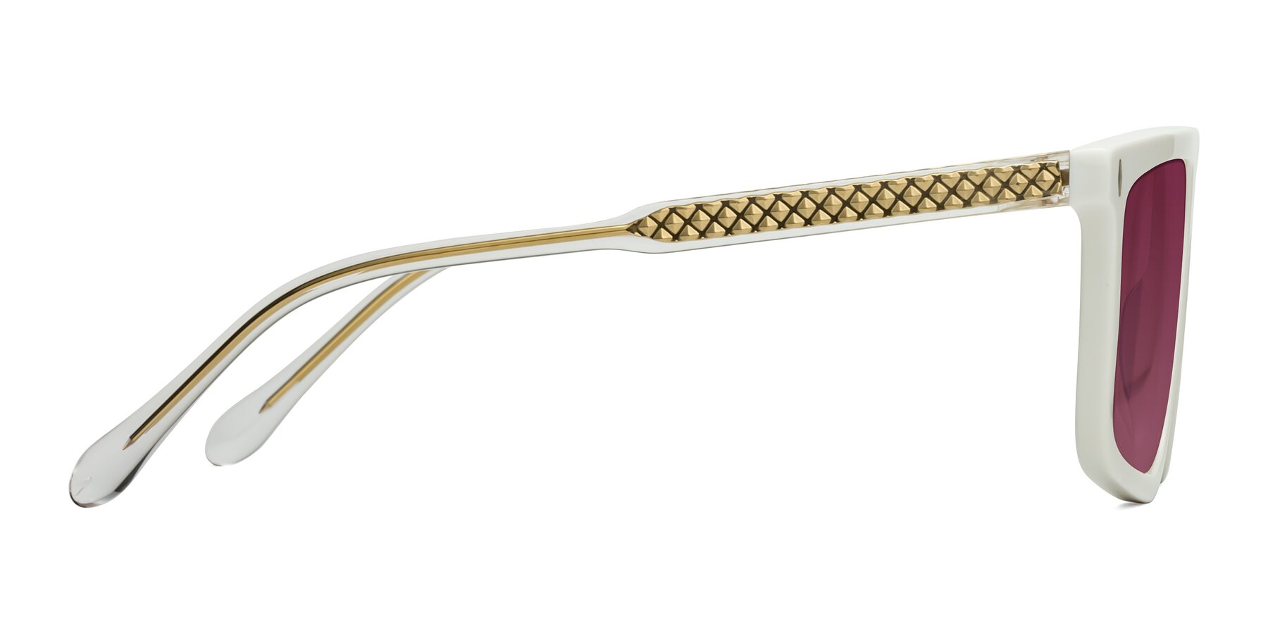 Side of Vazquez in White/Gold with Wine Tinted Lenses
