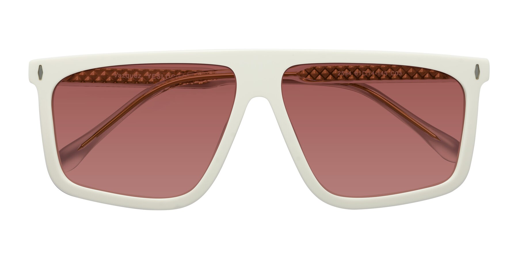 Folded Front of Vazquez in White/Gold with Garnet Tinted Lenses