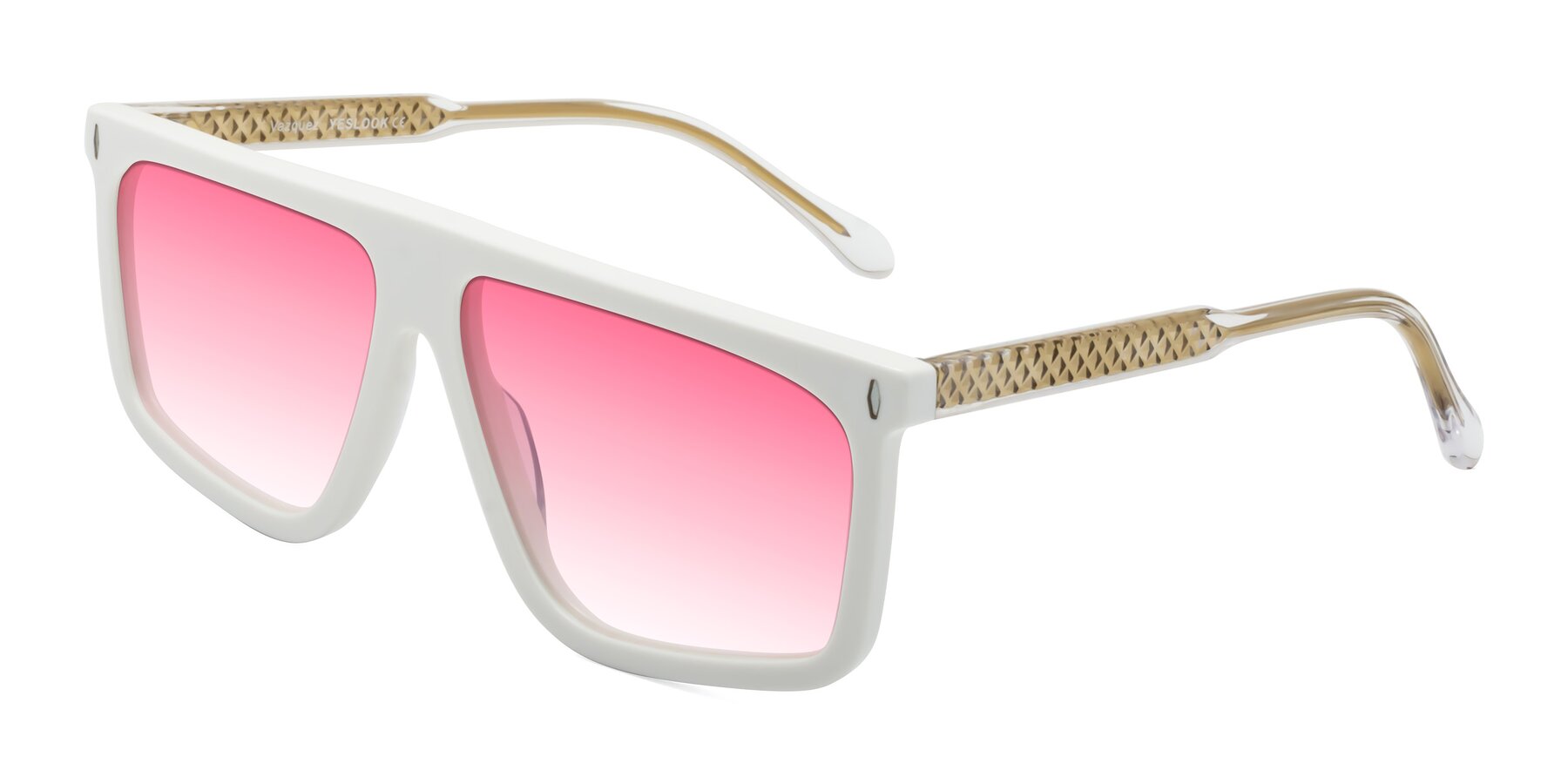 Angle of Vazquez in White/Gold with Pink Gradient Lenses