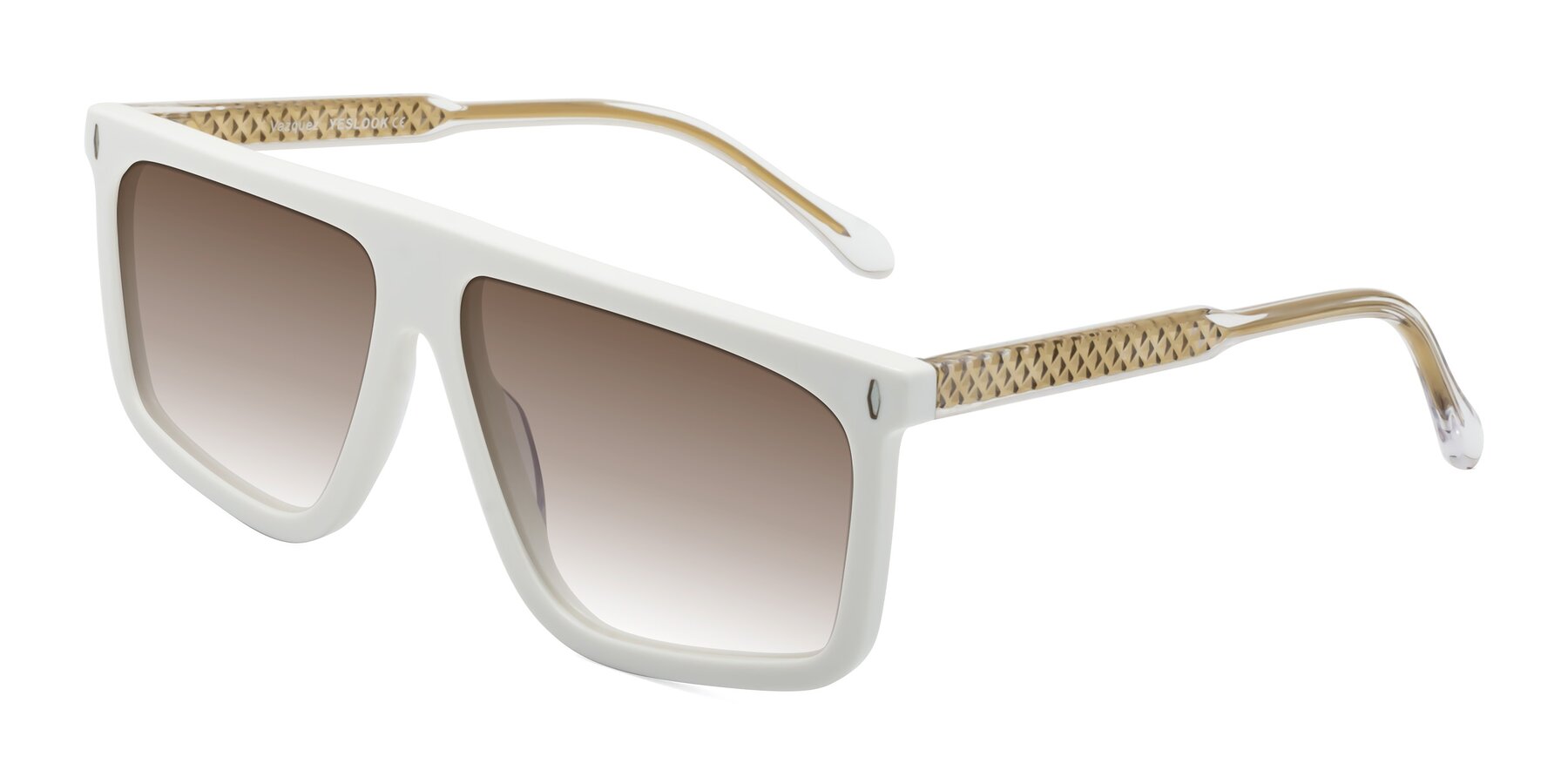 Angle of Vazquez in White/Gold with Brown Gradient Lenses