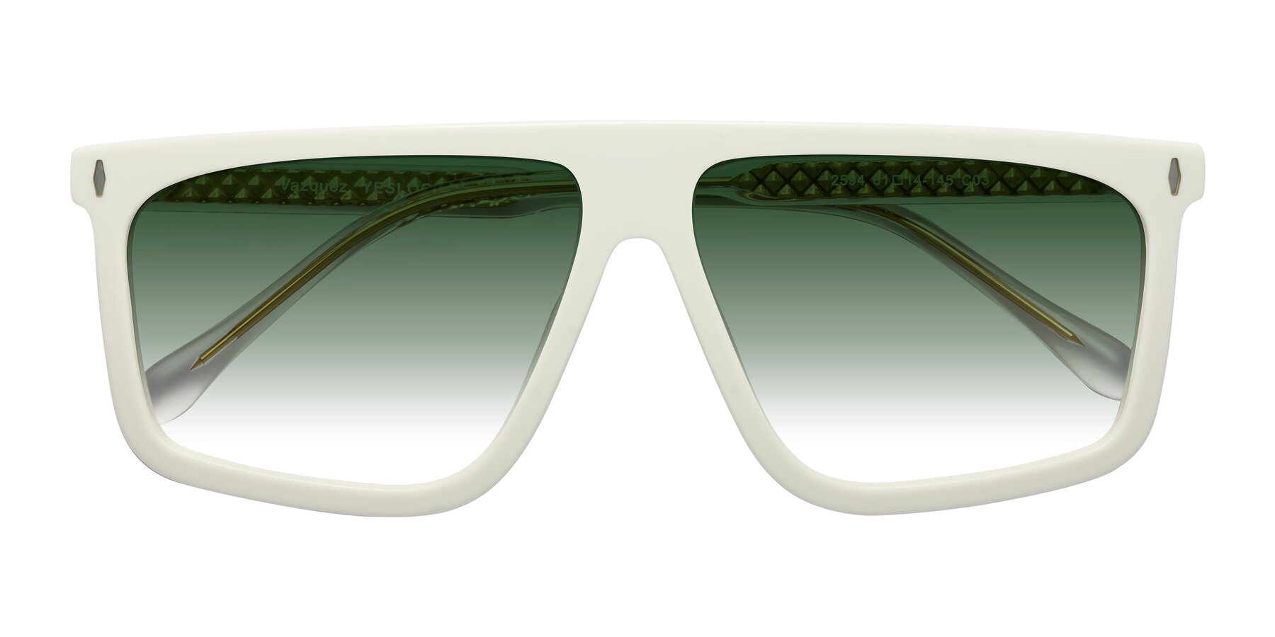 Folded Front of Vazquez in White/Gold with Green Gradient Lenses