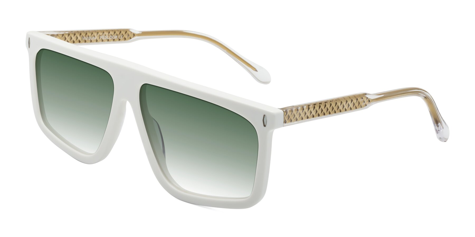 Angle of Vazquez in White/Gold with Green Gradient Lenses