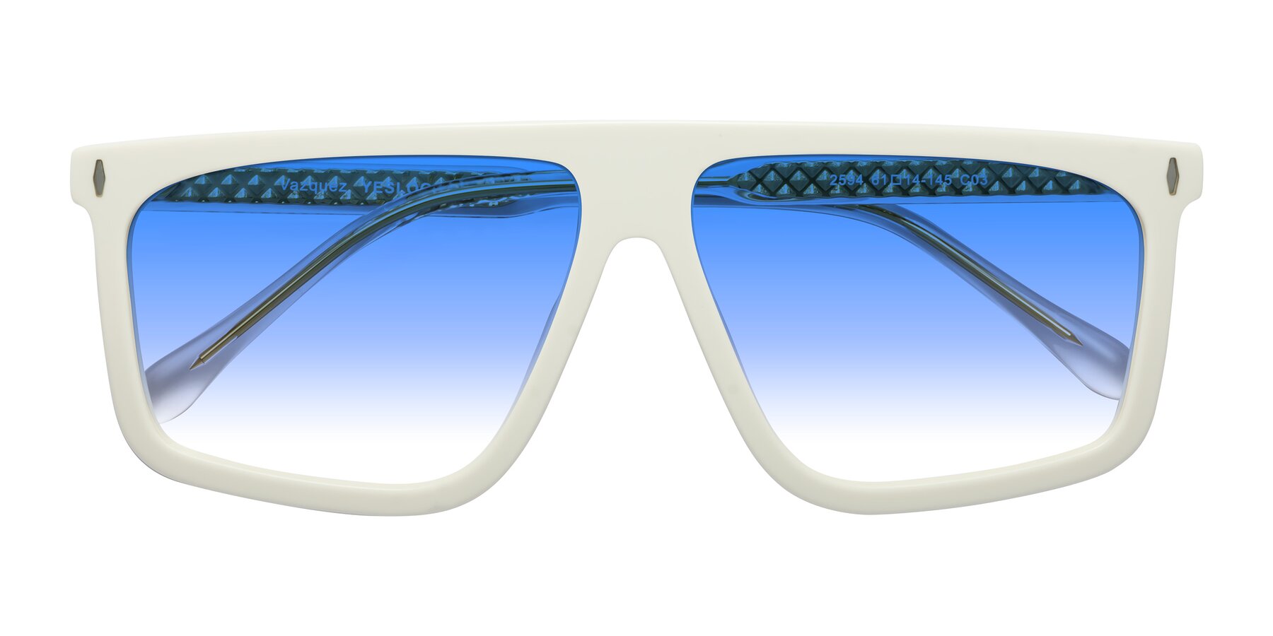 Folded Front of Vazquez in White/Gold with Blue Gradient Lenses