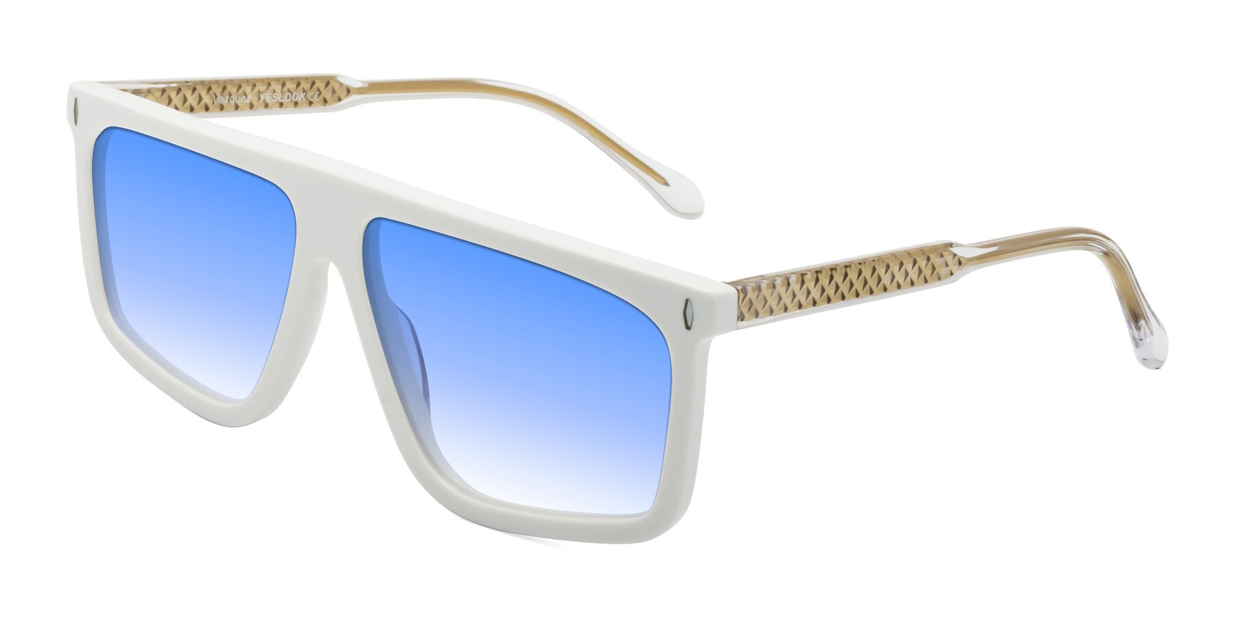 Angle of Vazquez in White/Gold with Blue Gradient Lenses