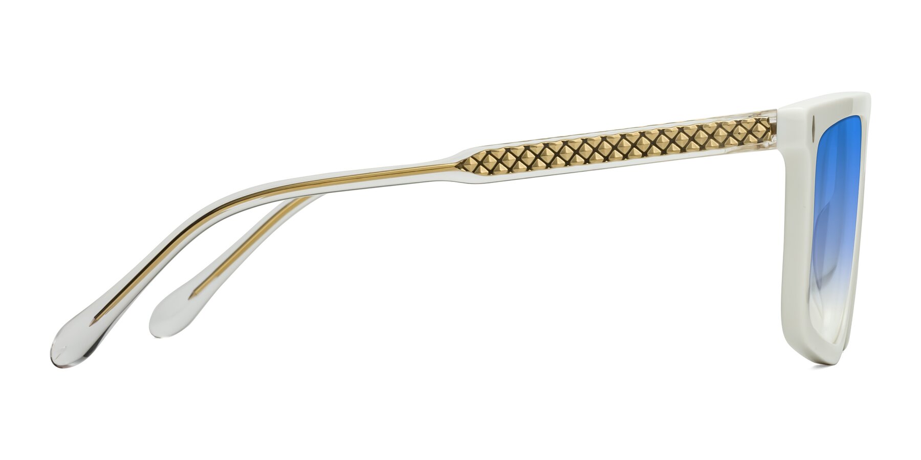 Side of Vazquez in White/Gold with Blue Gradient Lenses