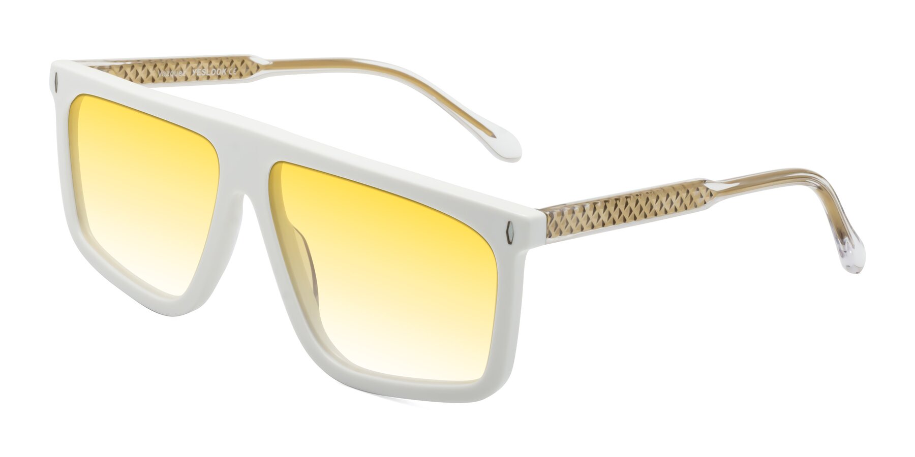Angle of Vazquez in White/Gold with Yellow Gradient Lenses