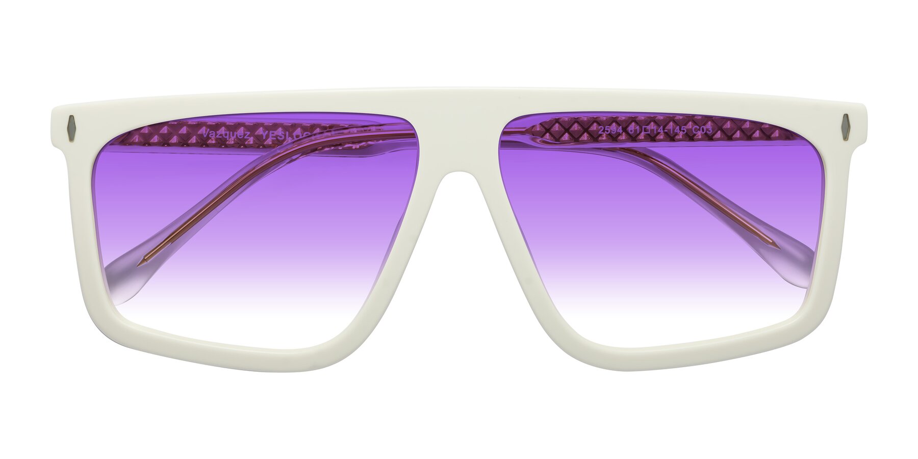 Folded Front of Vazquez in White/Gold with Purple Gradient Lenses