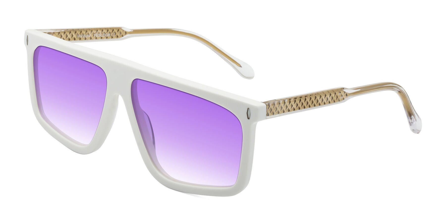 Angle of Vazquez in White/Gold with Purple Gradient Lenses
