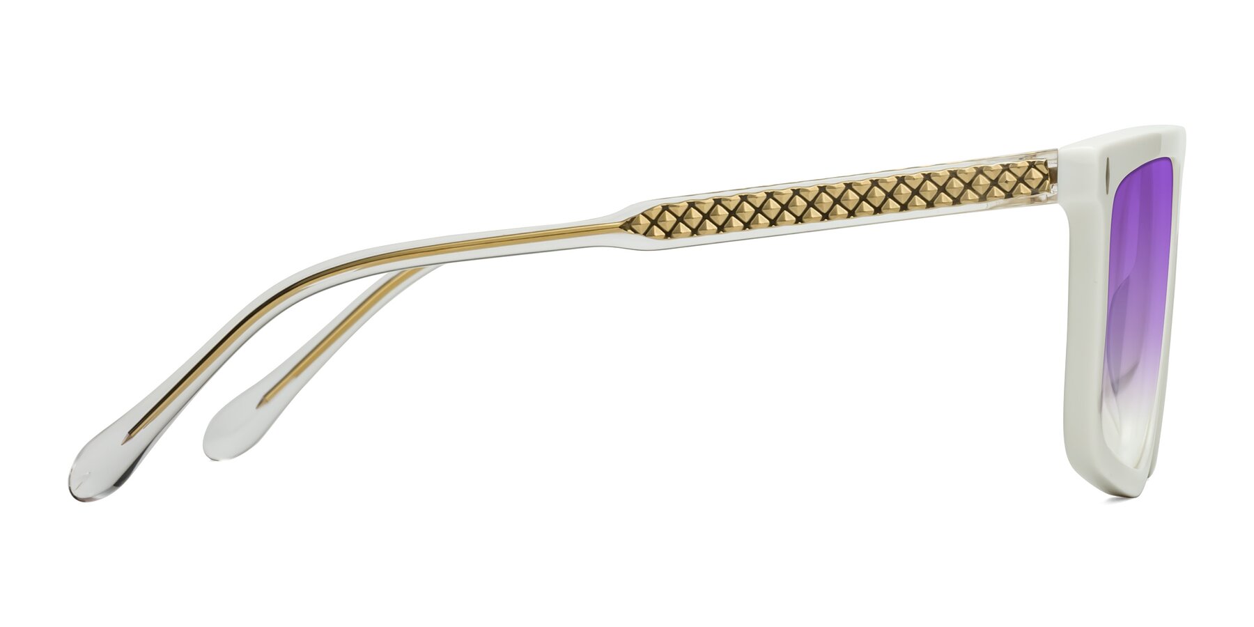Side of Vazquez in White/Gold with Purple Gradient Lenses