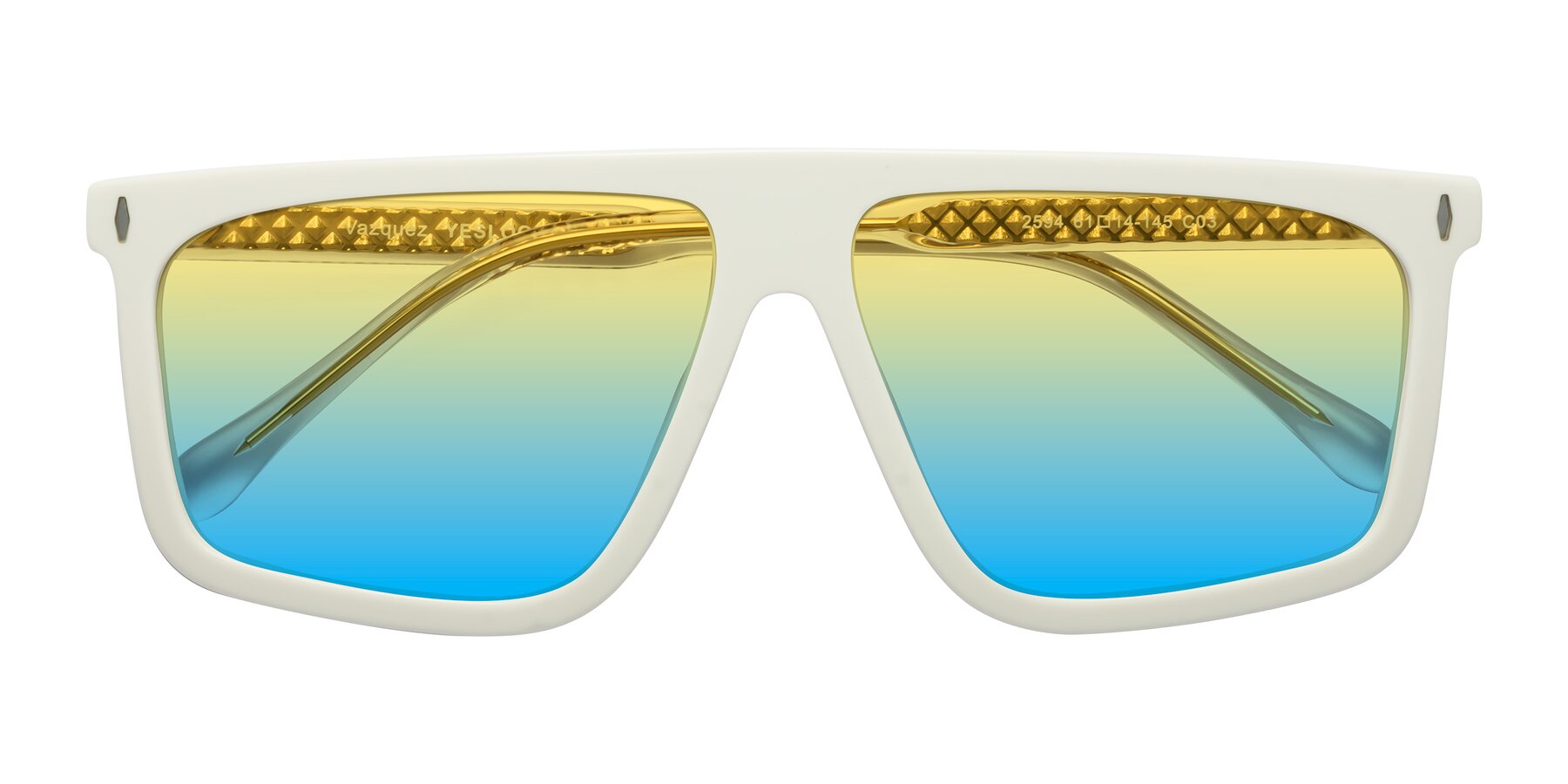 Folded Front of Vazquez in White/Gold with Yellow / Blue Gradient Lenses