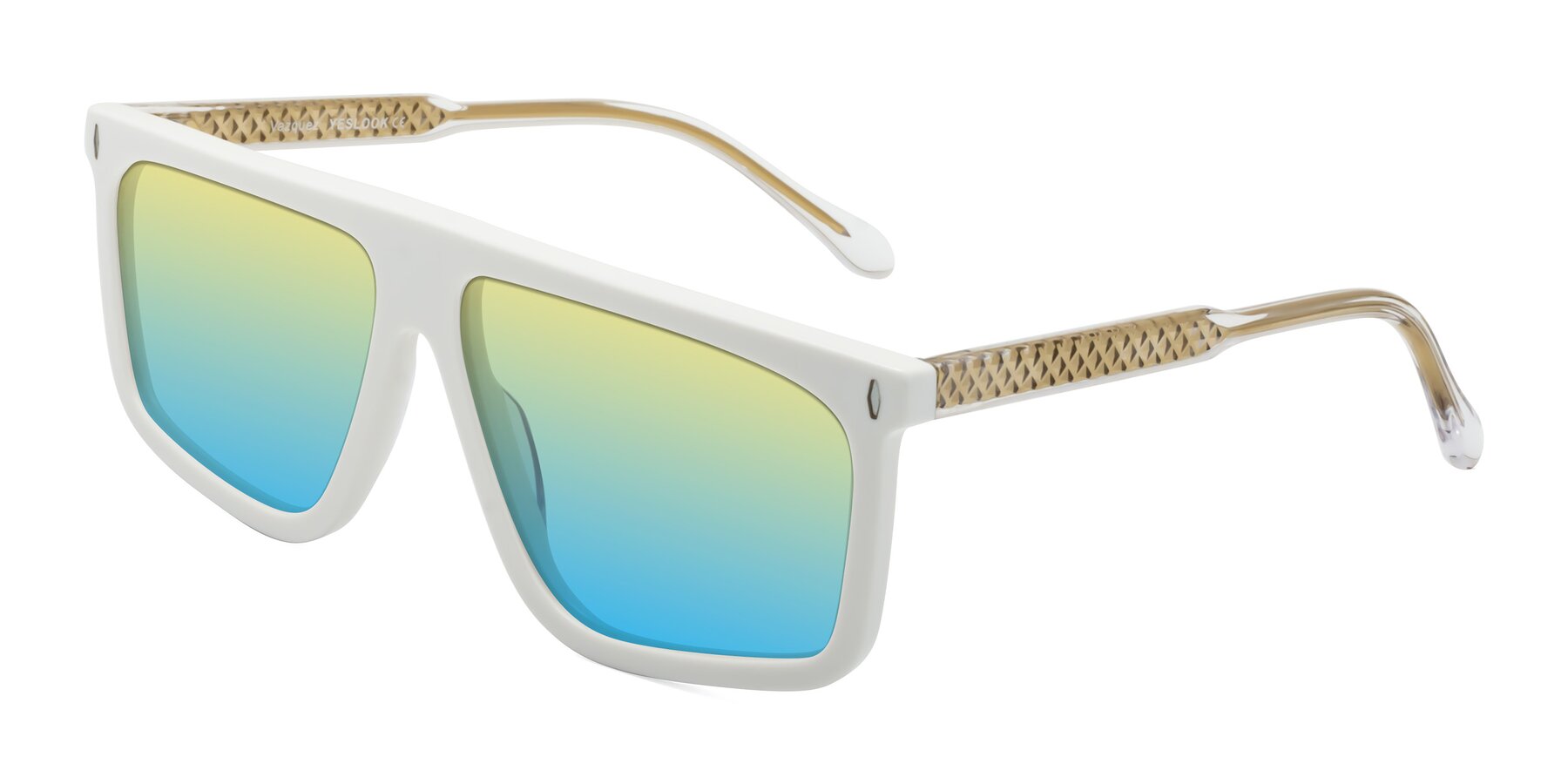 Angle of Vazquez in White/Gold with Yellow / Blue Gradient Lenses