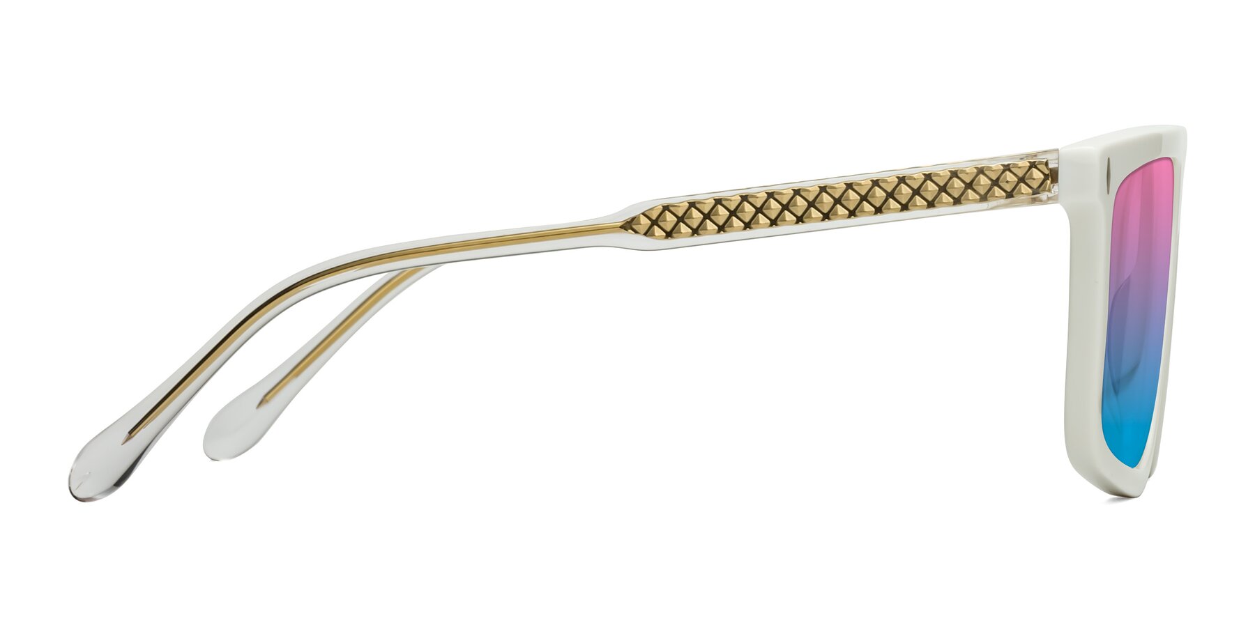 Side of Vazquez in White/Gold with Pink / Blue Gradient Lenses