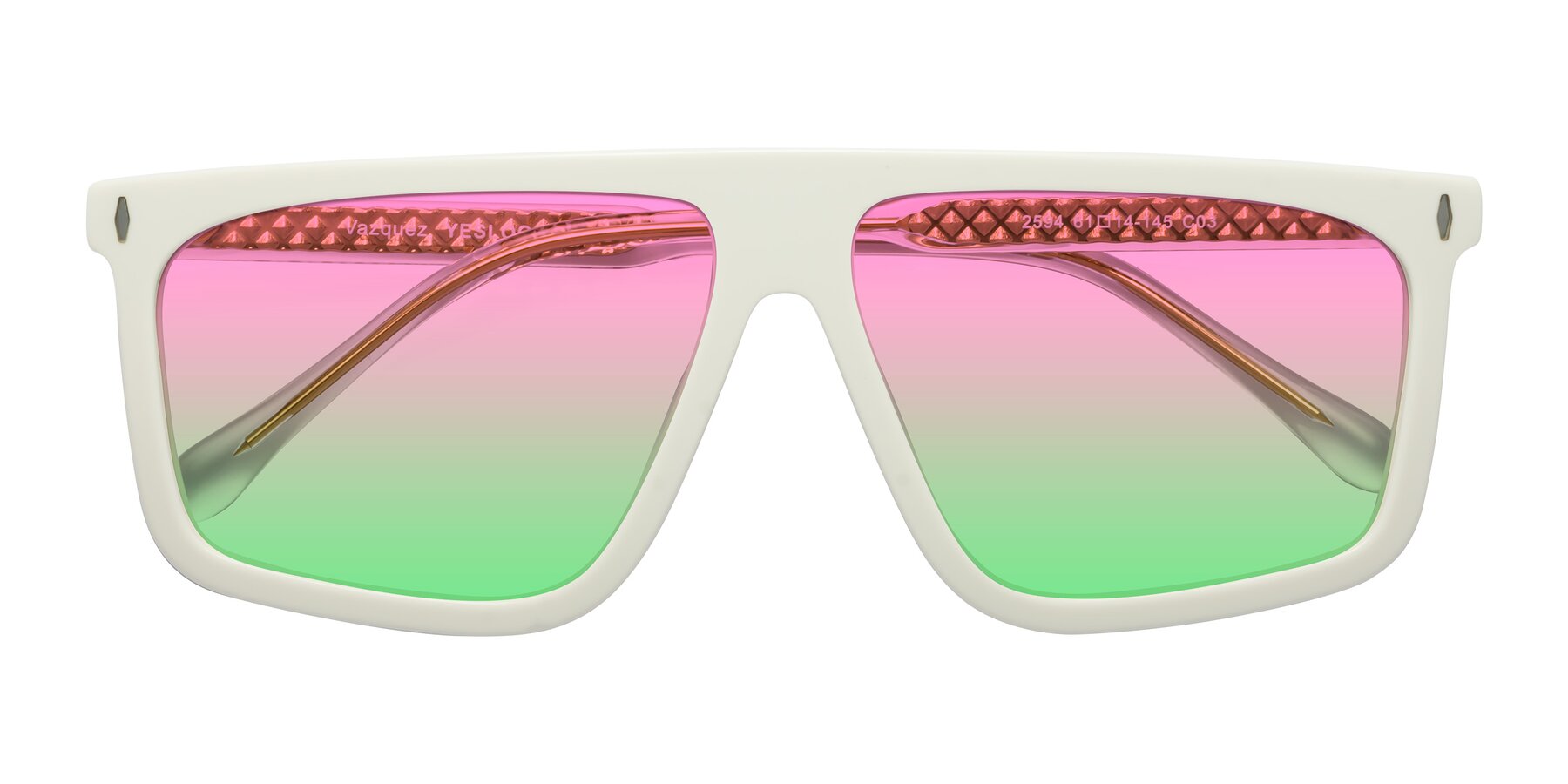 Folded Front of Vazquez in White/Gold with Pink / Green Gradient Lenses