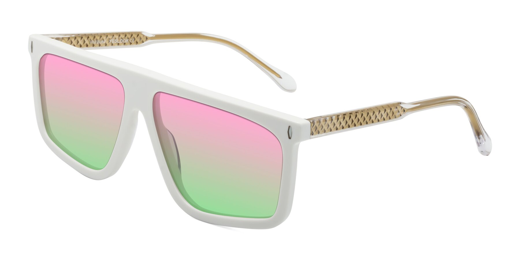 Angle of Vazquez in White/Gold with Pink / Green Gradient Lenses