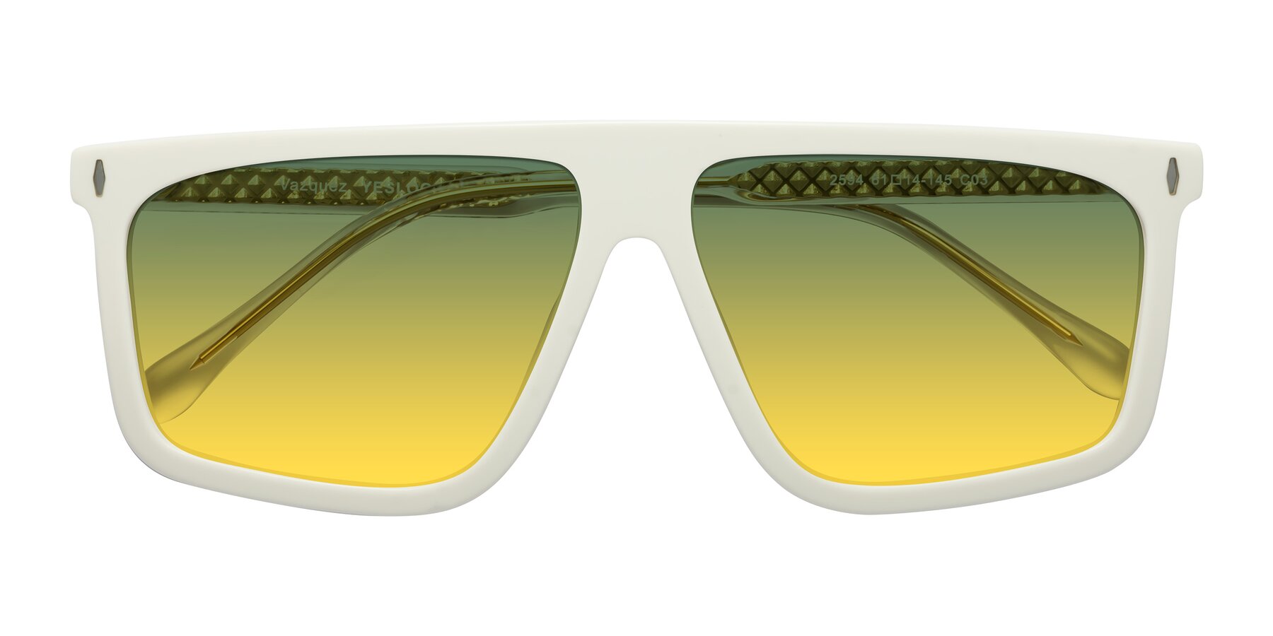 Folded Front of Vazquez in White/Gold with Green / Yellow Gradient Lenses