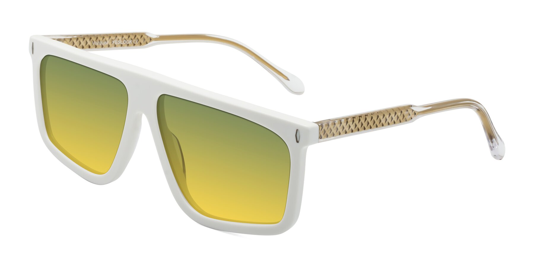 Angle of Vazquez in White/Gold with Green / Yellow Gradient Lenses