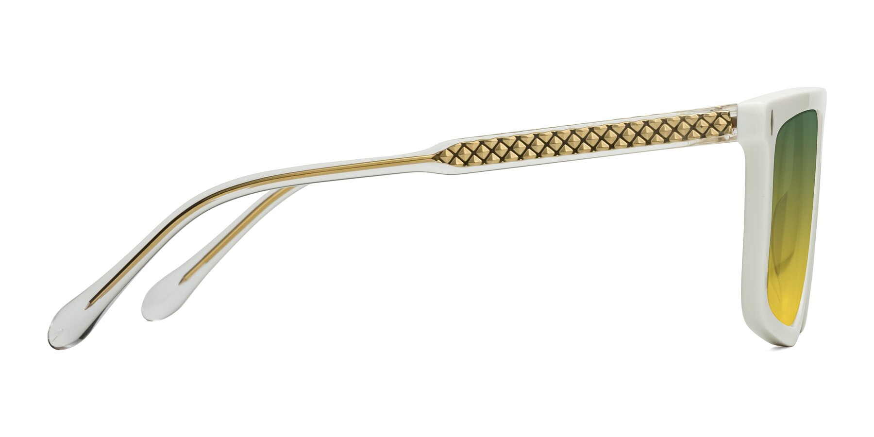 Side of Vazquez in White/Gold with Green / Yellow Gradient Lenses