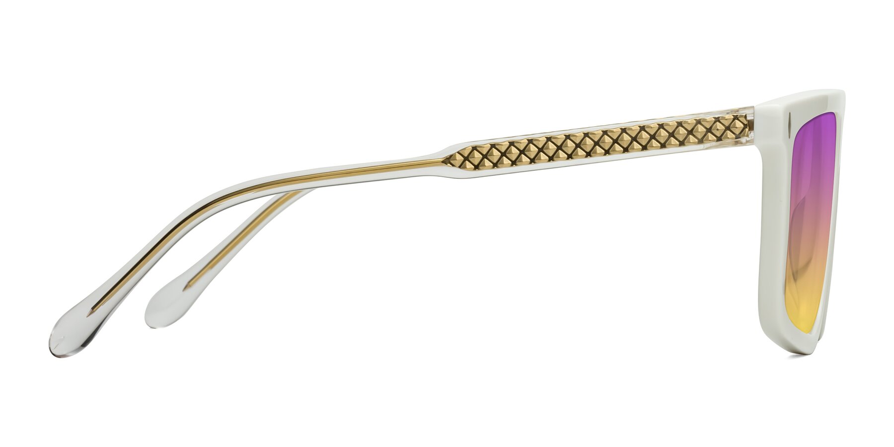 Side of Vazquez in White/Gold with Purple / Yellow Gradient Lenses