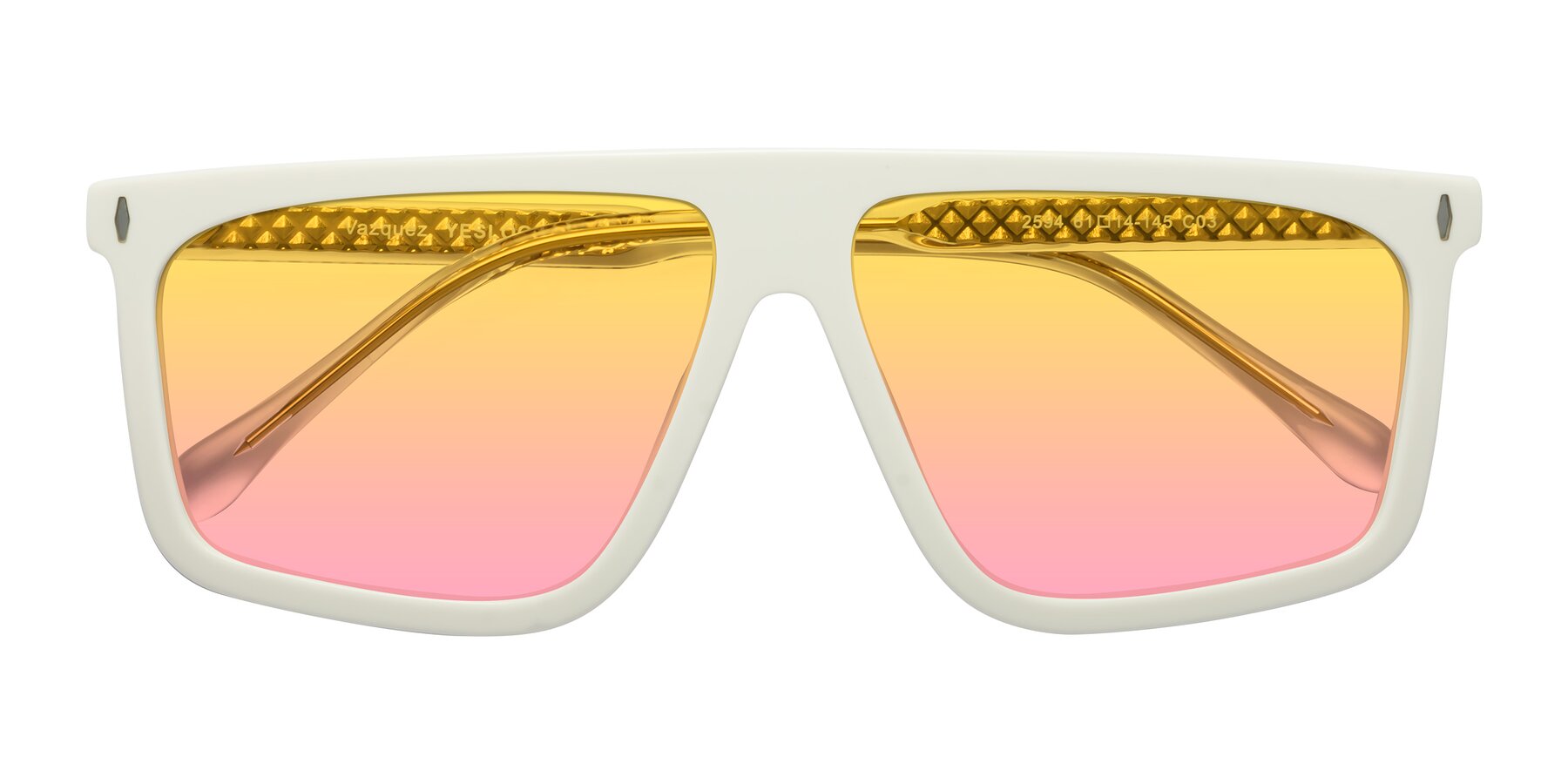 Folded Front of Vazquez in White/Gold with Yellow / Pink Gradient Lenses