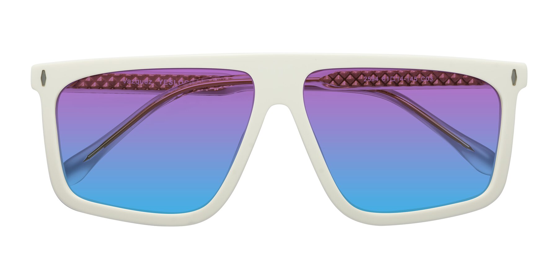 Folded Front of Vazquez in White/Gold with Purple / Blue Gradient Lenses