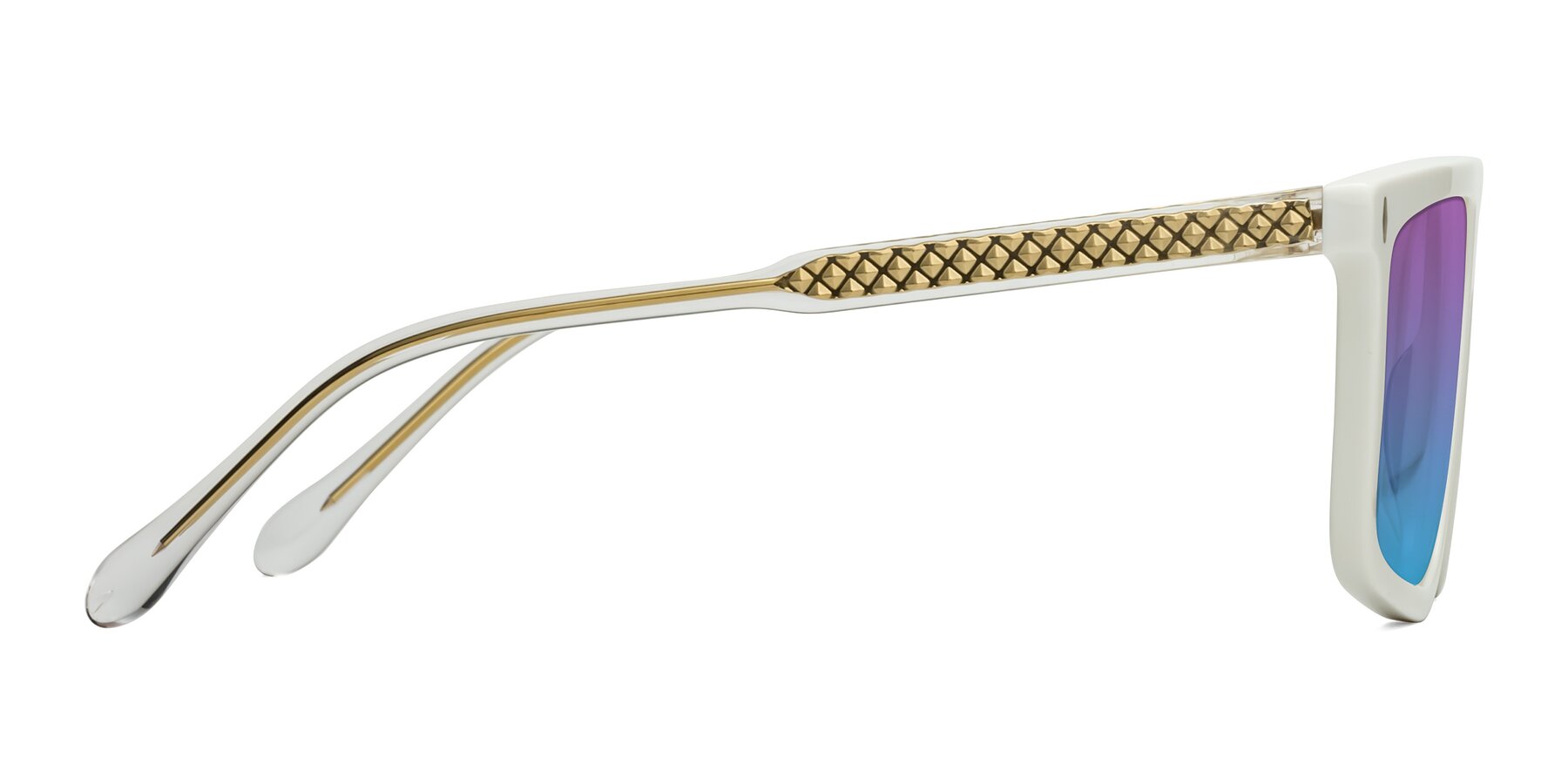 Side of Vazquez in White/Gold with Purple / Blue Gradient Lenses