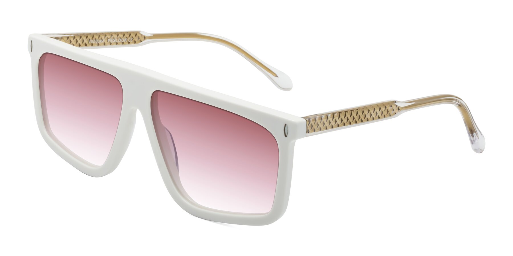 Angle of Vazquez in White/Gold with Garnet Gradient Lenses