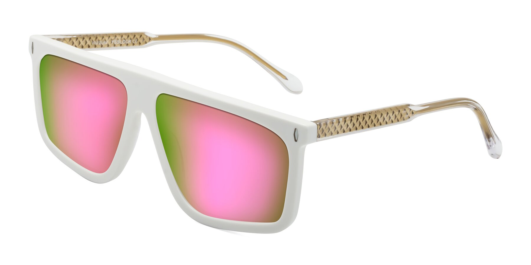Angle of Vazquez in White/Gold with Pink Mirrored Lenses