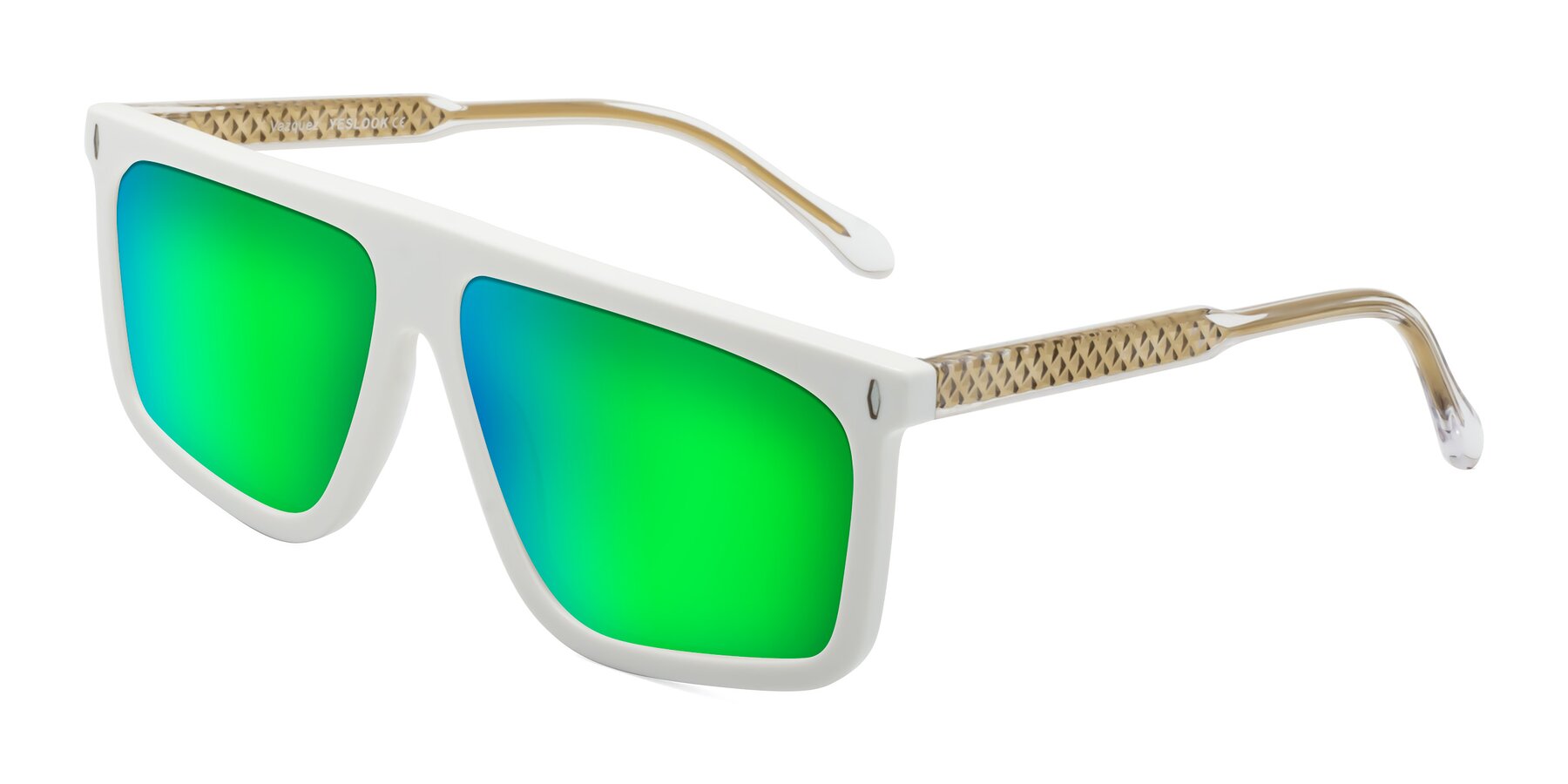 Angle of Vazquez in White/Gold with Green Mirrored Lenses