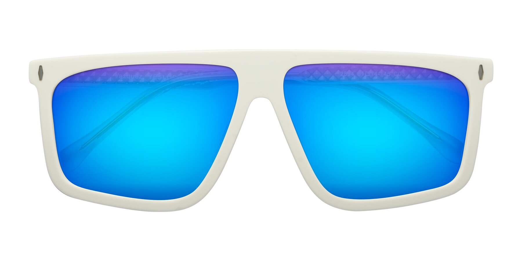 Folded Front of Vazquez in White/Gold with Blue Mirrored Lenses