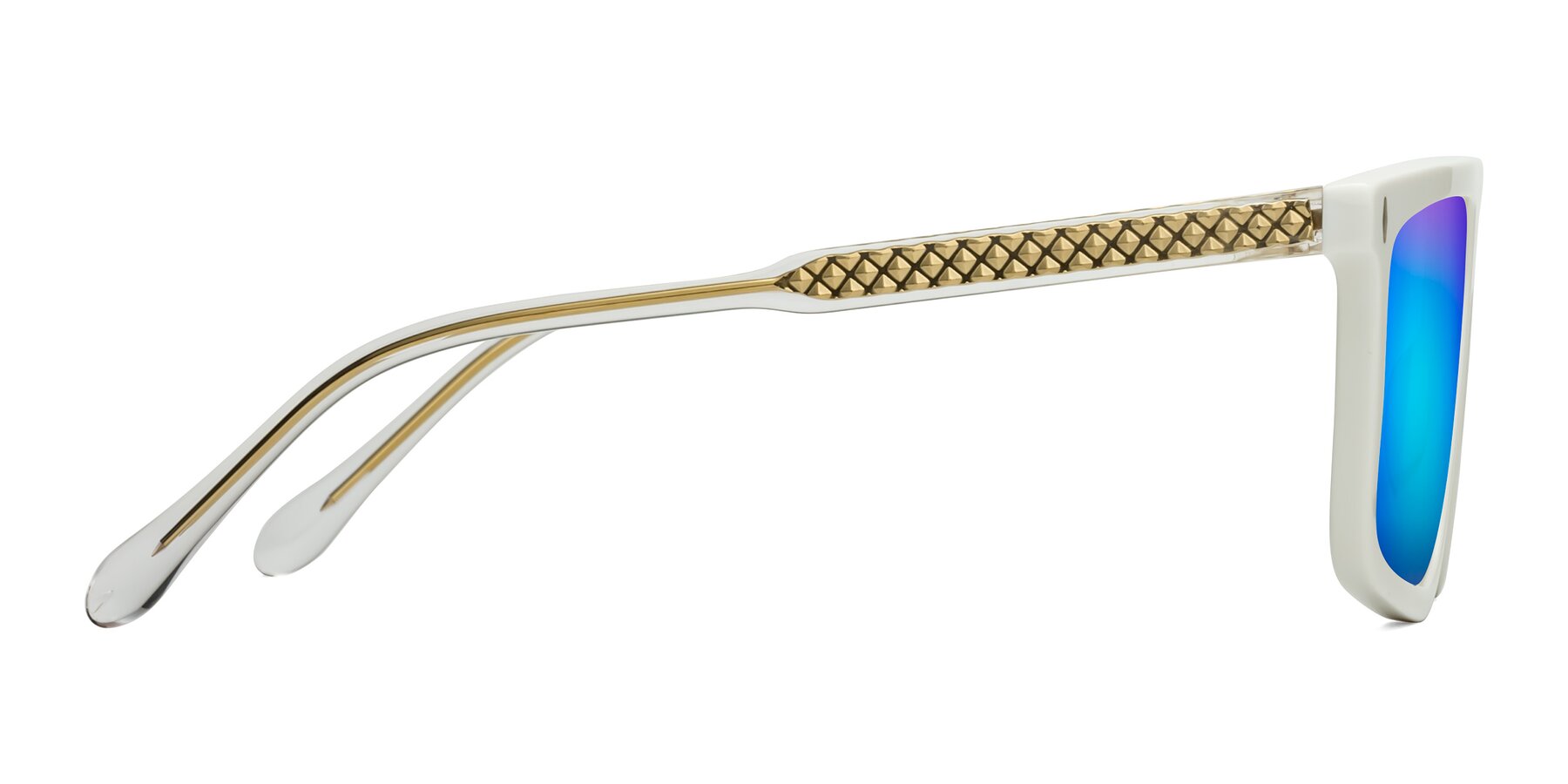 Side of Vazquez in White/Gold with Blue Mirrored Lenses