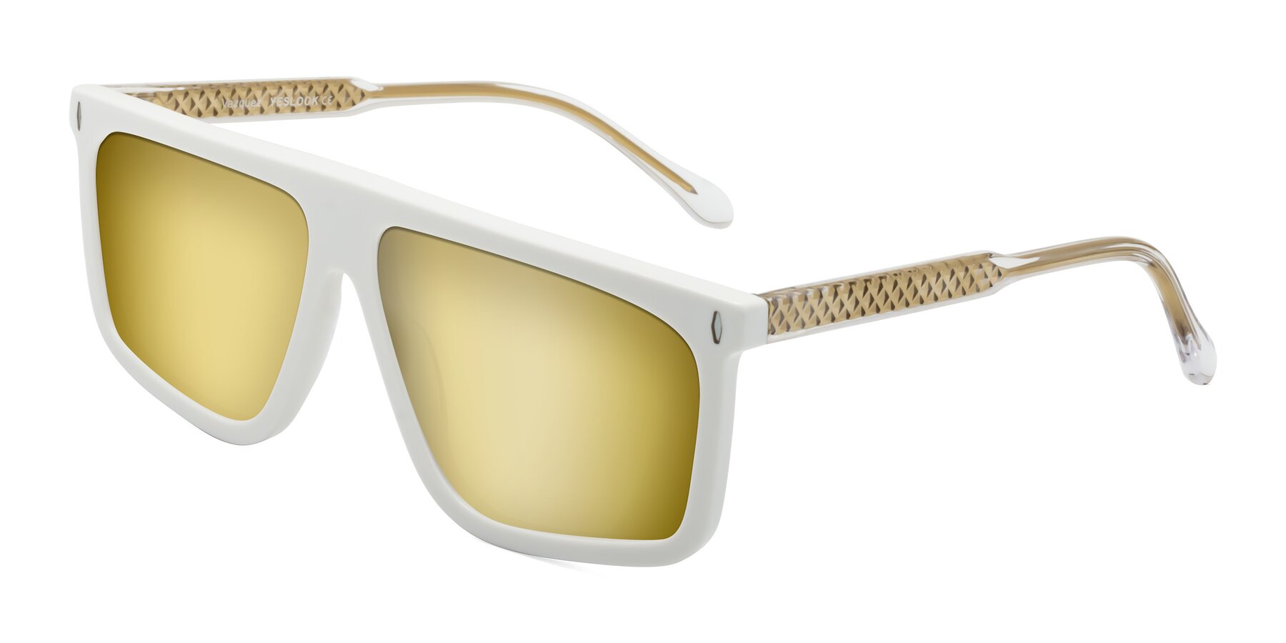 Angle of Vazquez in White/Gold with Gold Mirrored Lenses