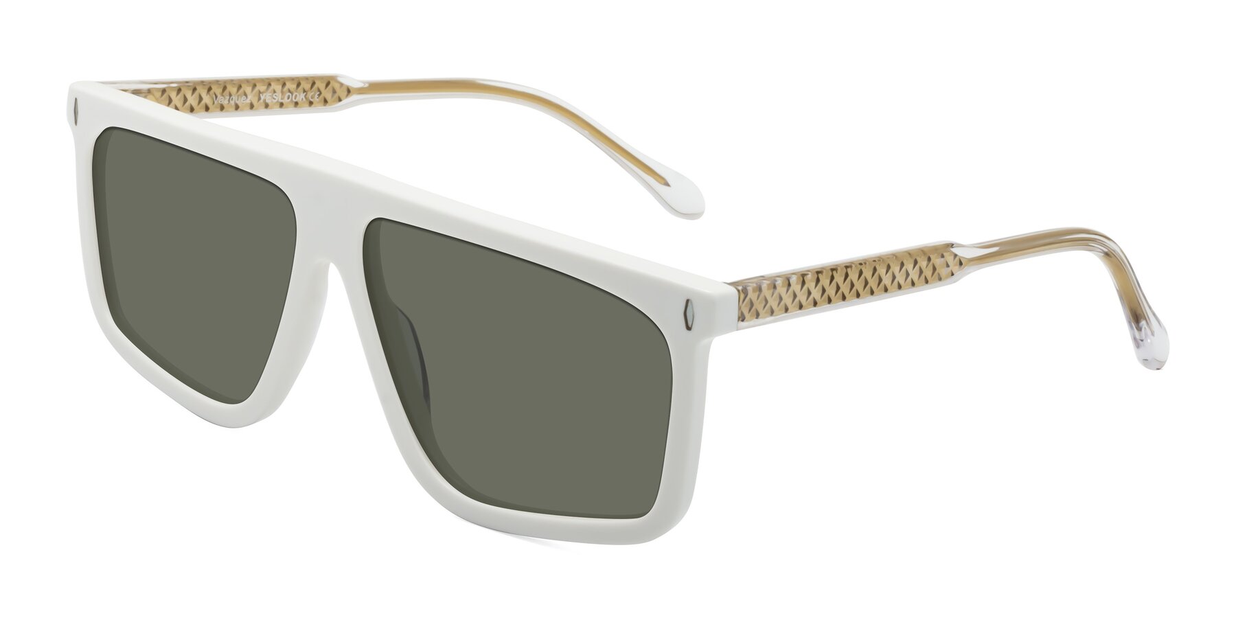 Angle of Vazquez in White/Gold with Gray Polarized Lenses