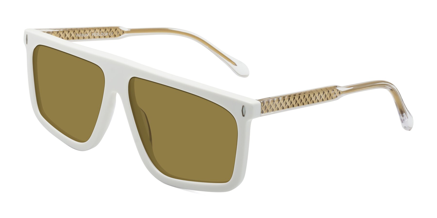 Angle of Vazquez in White/Gold with Brown Polarized Lenses