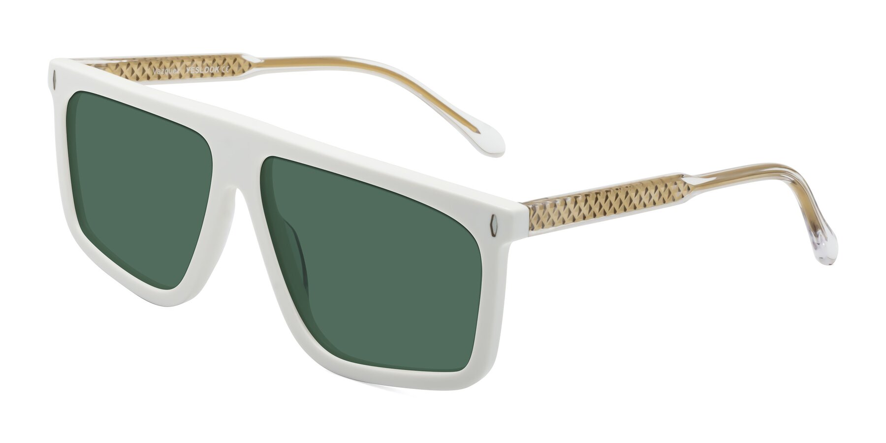 Angle of Vazquez in White/Gold with Green Polarized Lenses