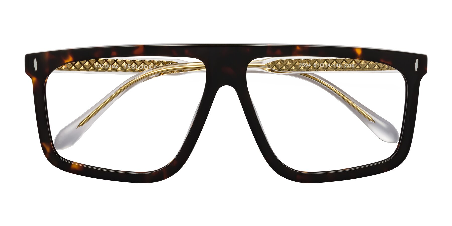 Folded Front of Vazquez in Tortoise/Gold with Clear Eyeglass Lenses