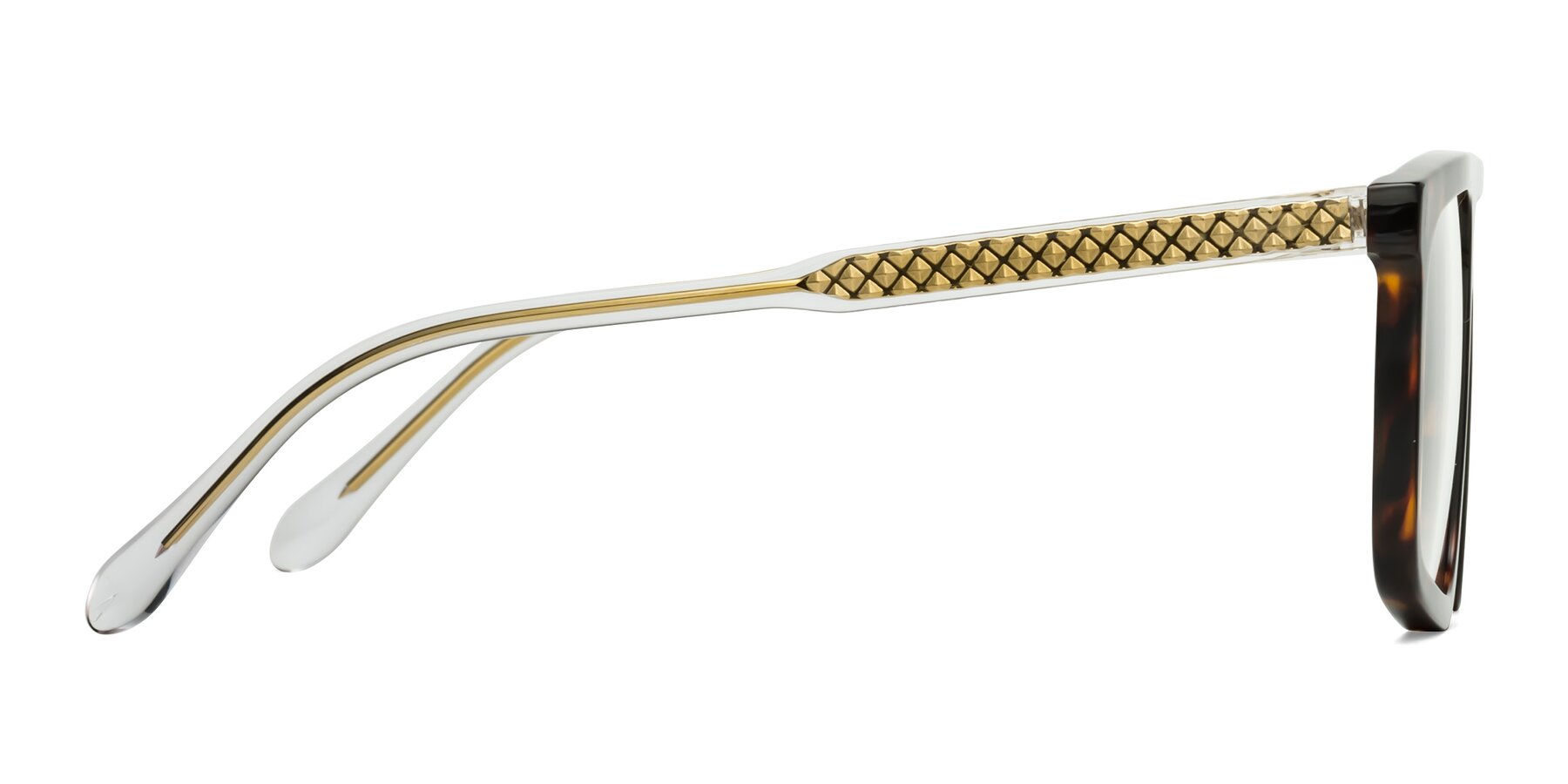 Side of Vazquez in Tortoise/Gold with Clear Eyeglass Lenses