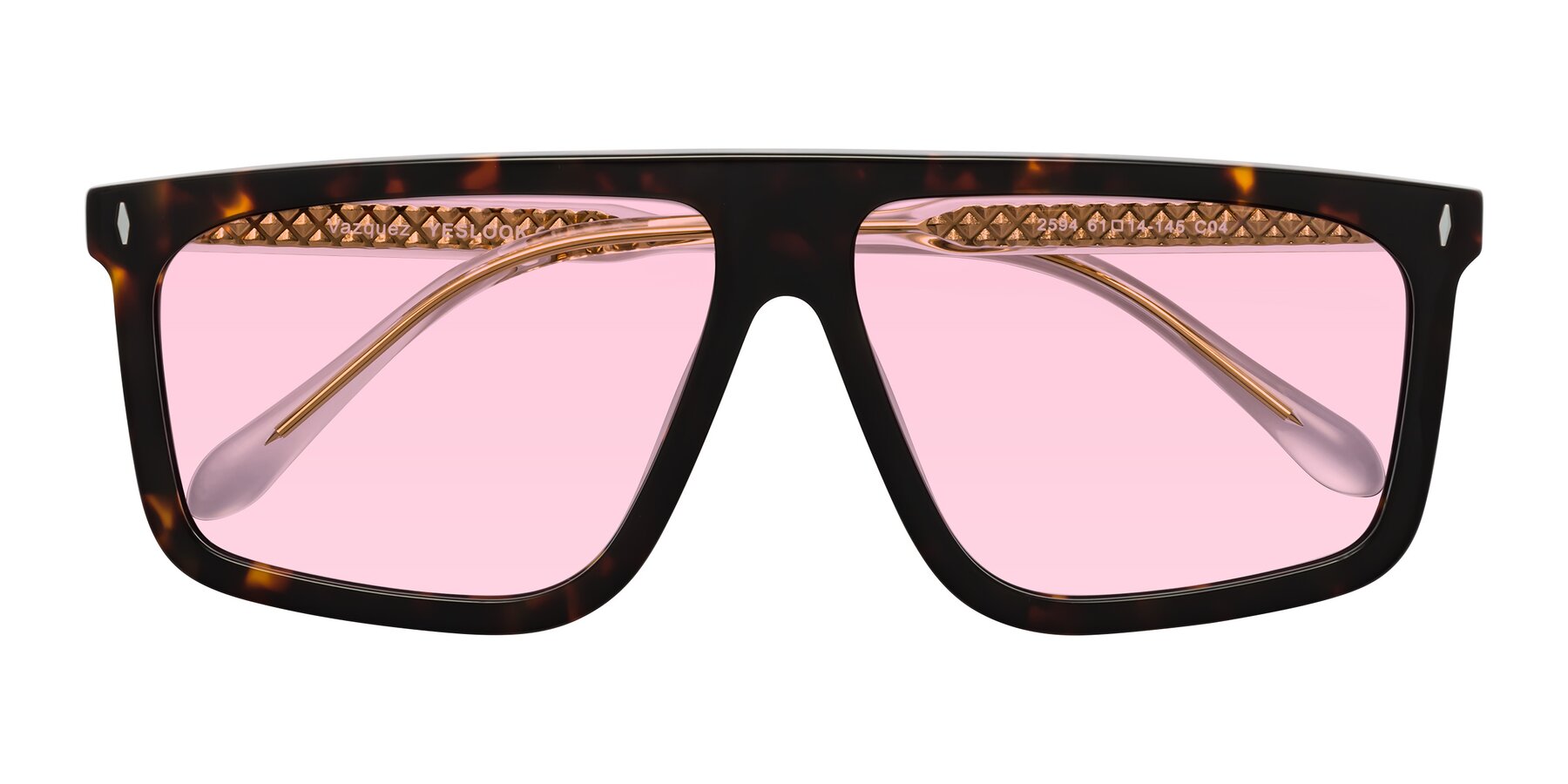 Folded Front of Vazquez in Tortoise/Gold with Light Pink Tinted Lenses