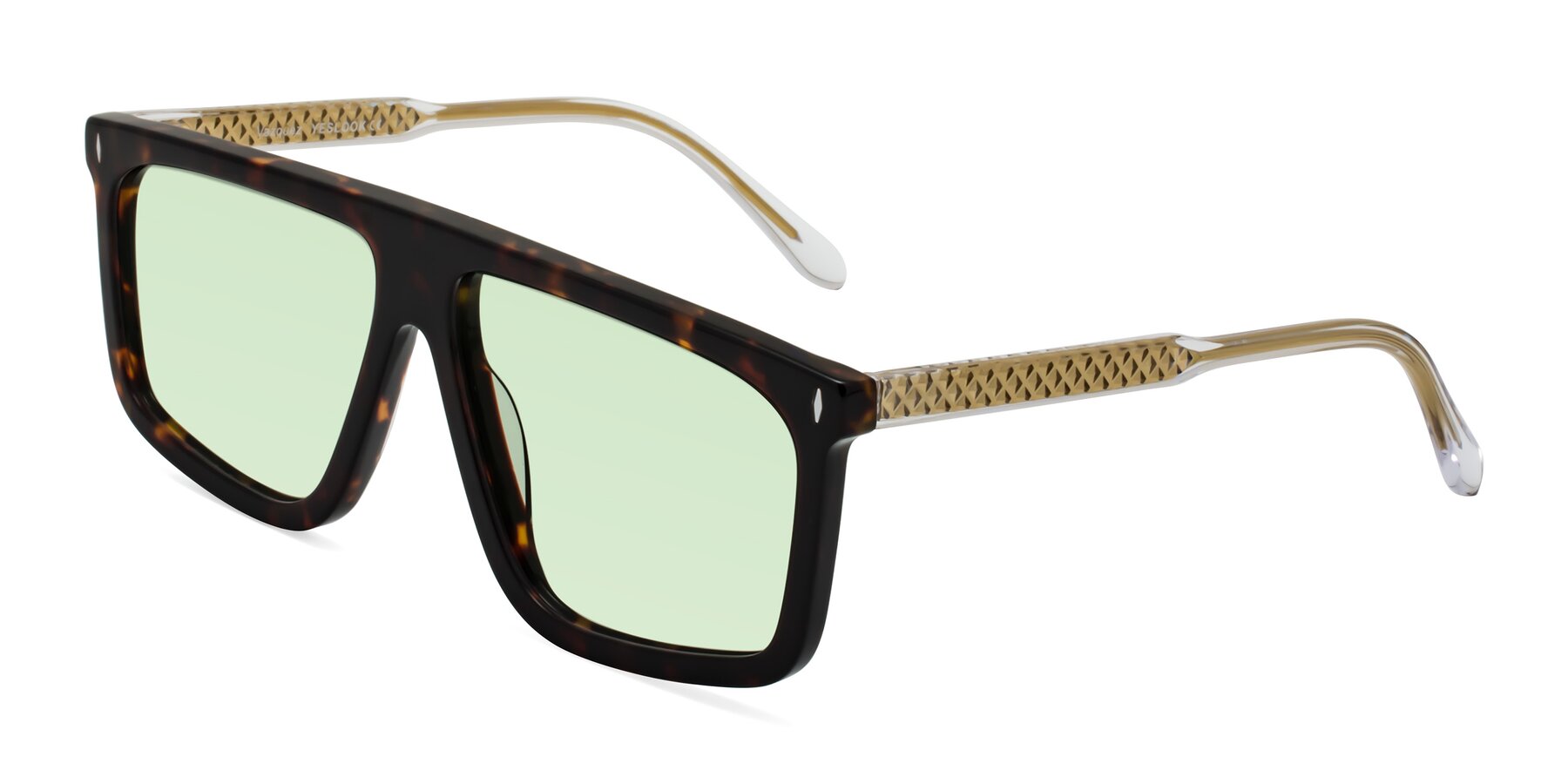 Angle of Vazquez in Tortoise/Gold with Light Green Tinted Lenses
