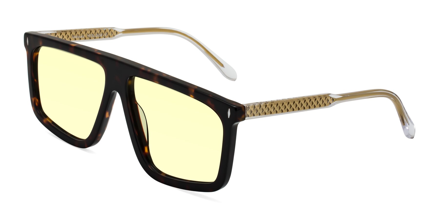 Angle of Vazquez in Tortoise/Gold with Light Yellow Tinted Lenses