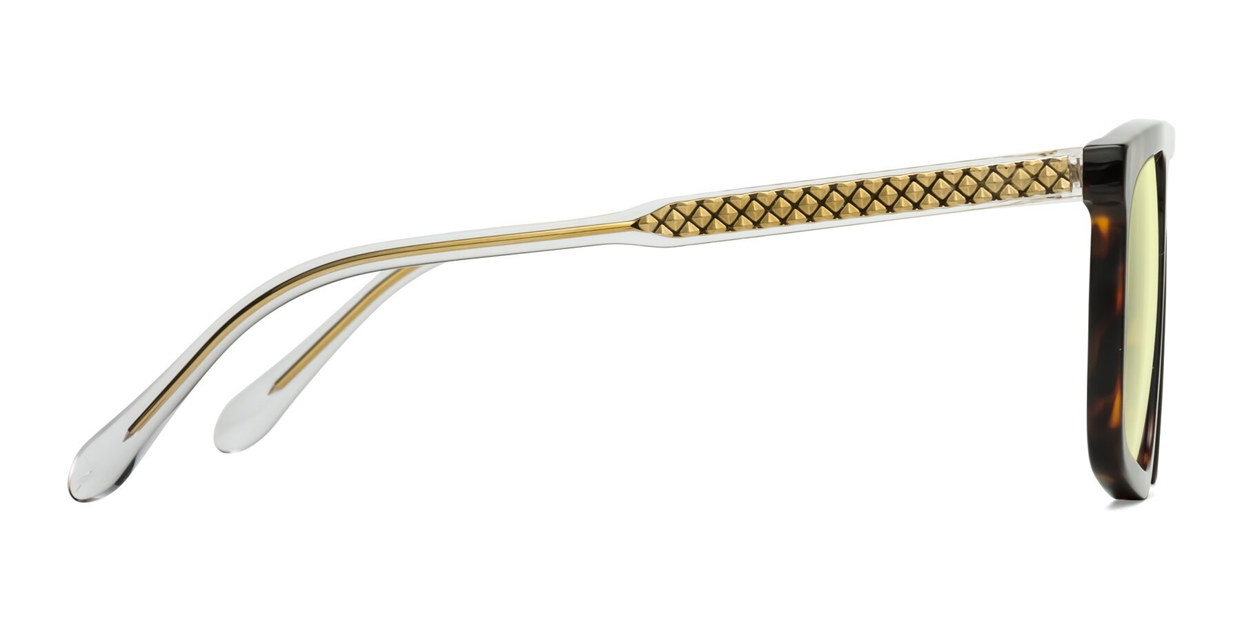 Side of Vazquez in Tortoise/Gold with Light Yellow Tinted Lenses