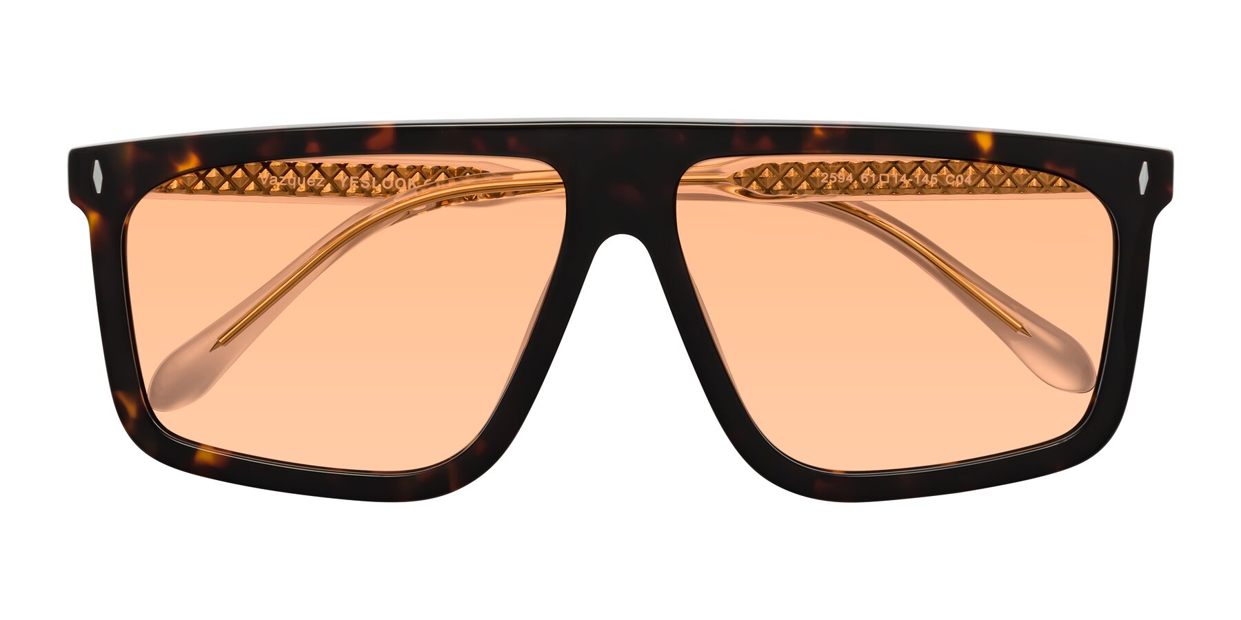 Folded Front of Vazquez in Tortoise/Gold with Light Orange Tinted Lenses