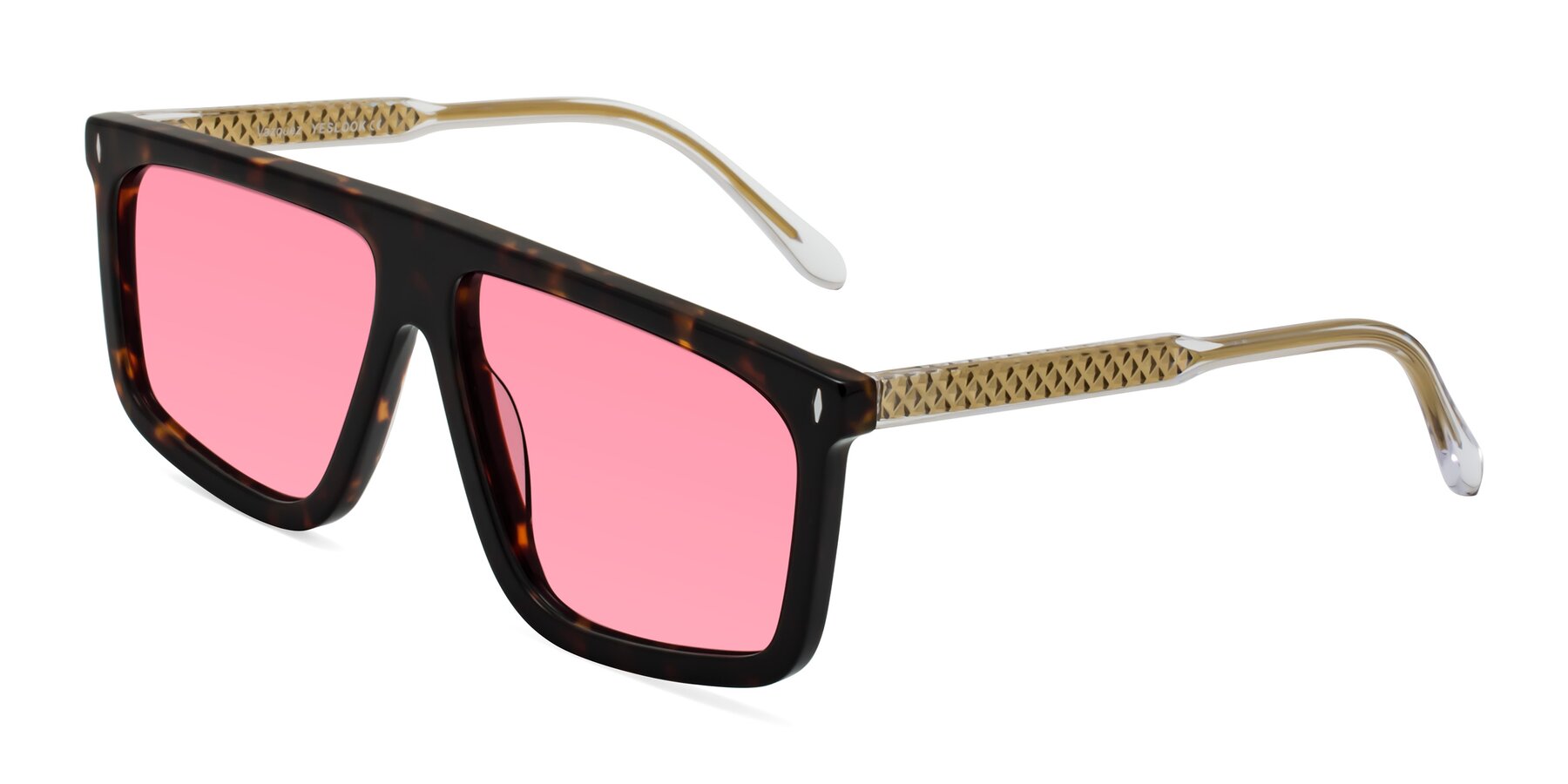 Angle of Vazquez in Tortoise/Gold with Pink Tinted Lenses