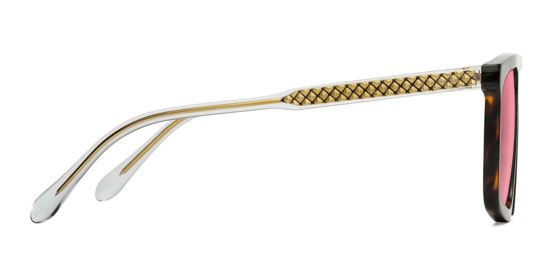 Side of Vazquez in Tortoise/Gold with Pink Tinted Lenses