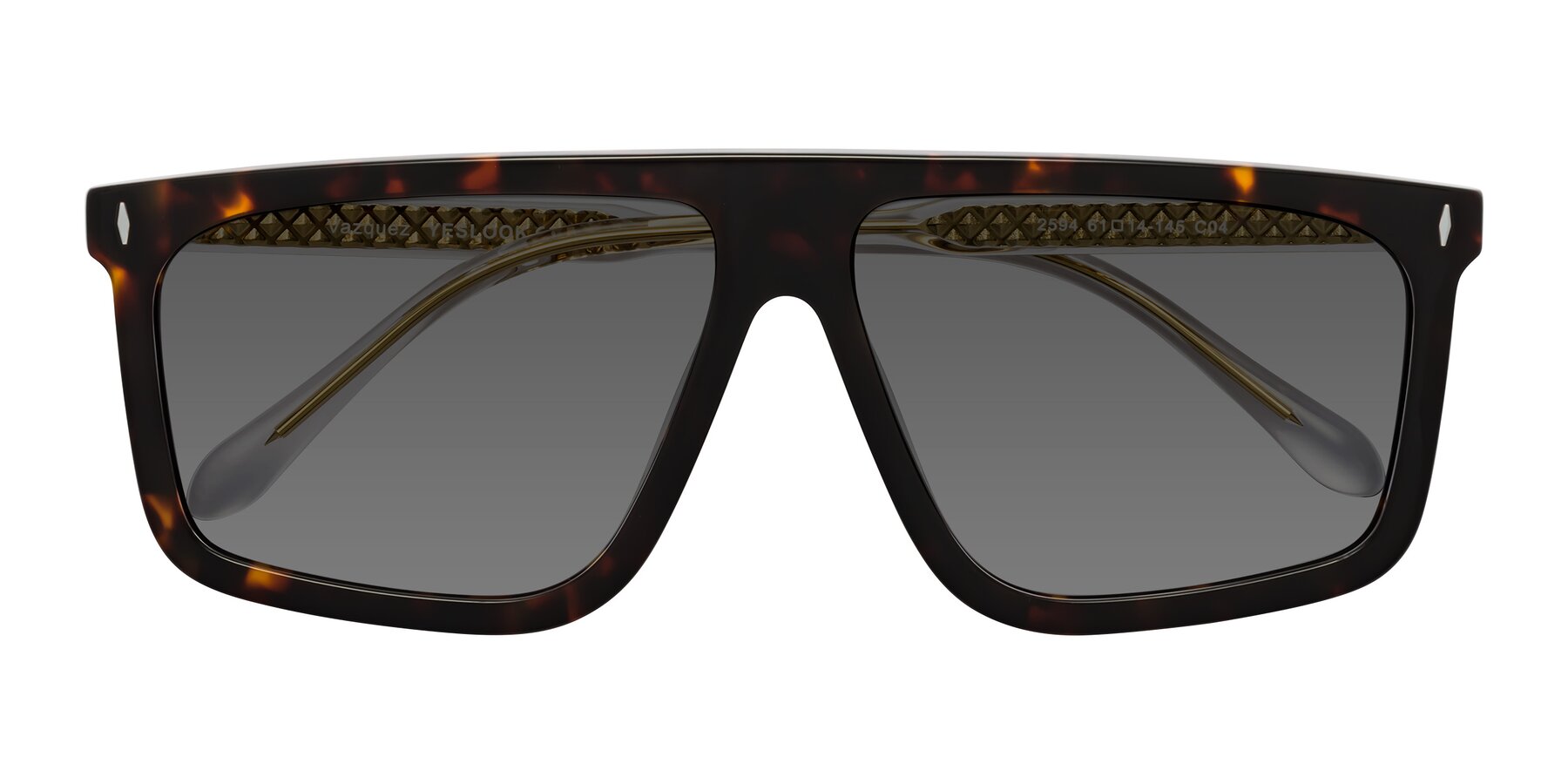 Folded Front of Vazquez in Tortoise/Gold with Medium Gray Tinted Lenses
