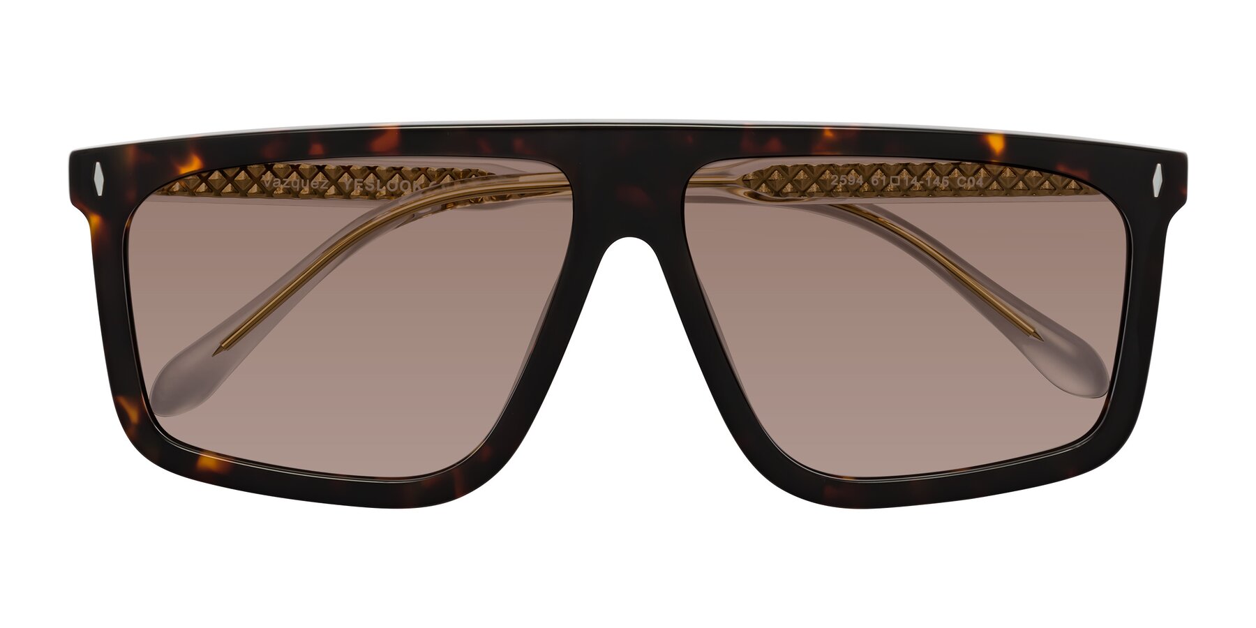 Folded Front of Vazquez in Tortoise/Gold with Medium Brown Tinted Lenses