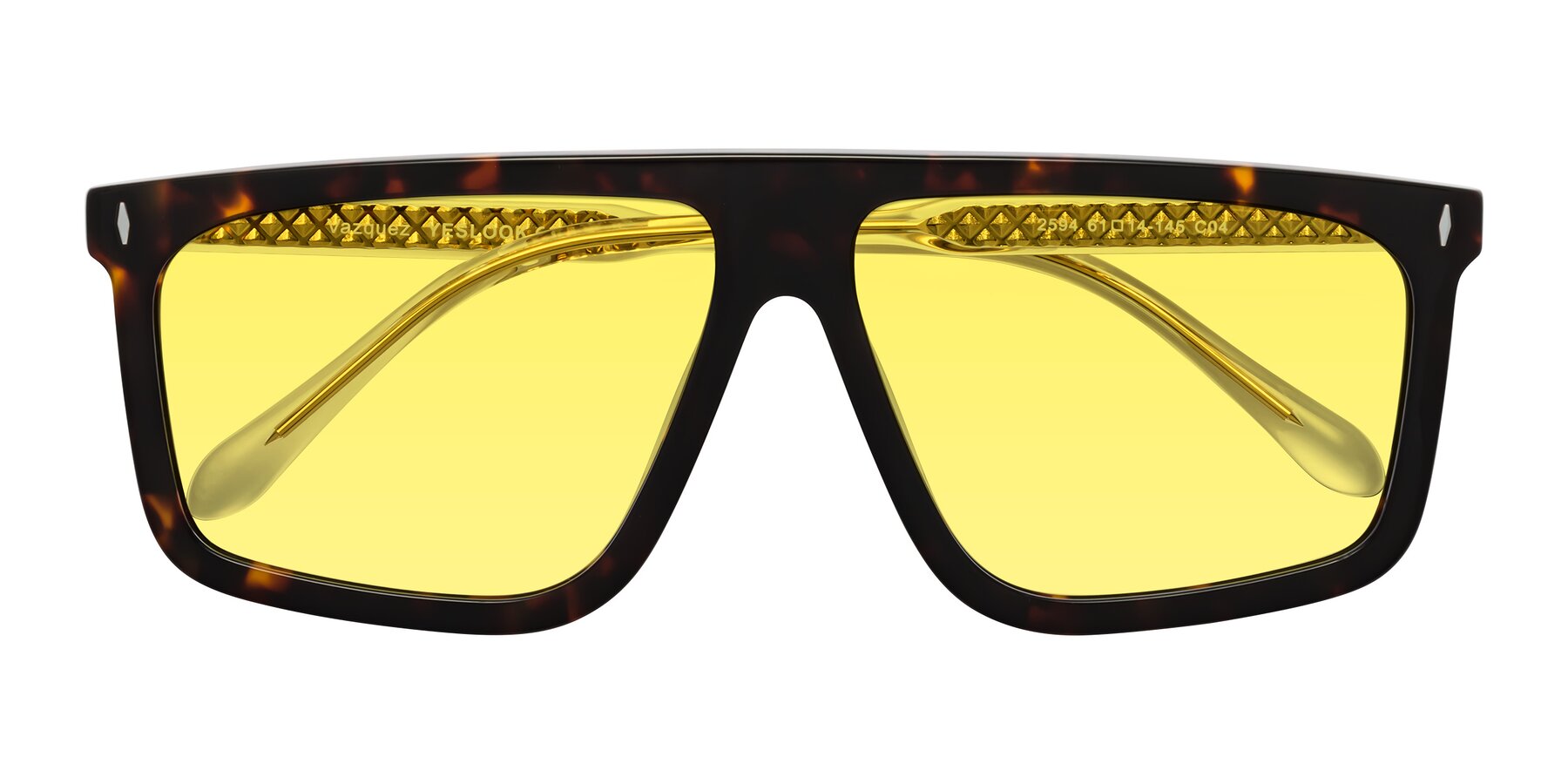 Folded Front of Vazquez in Tortoise/Gold with Medium Yellow Tinted Lenses